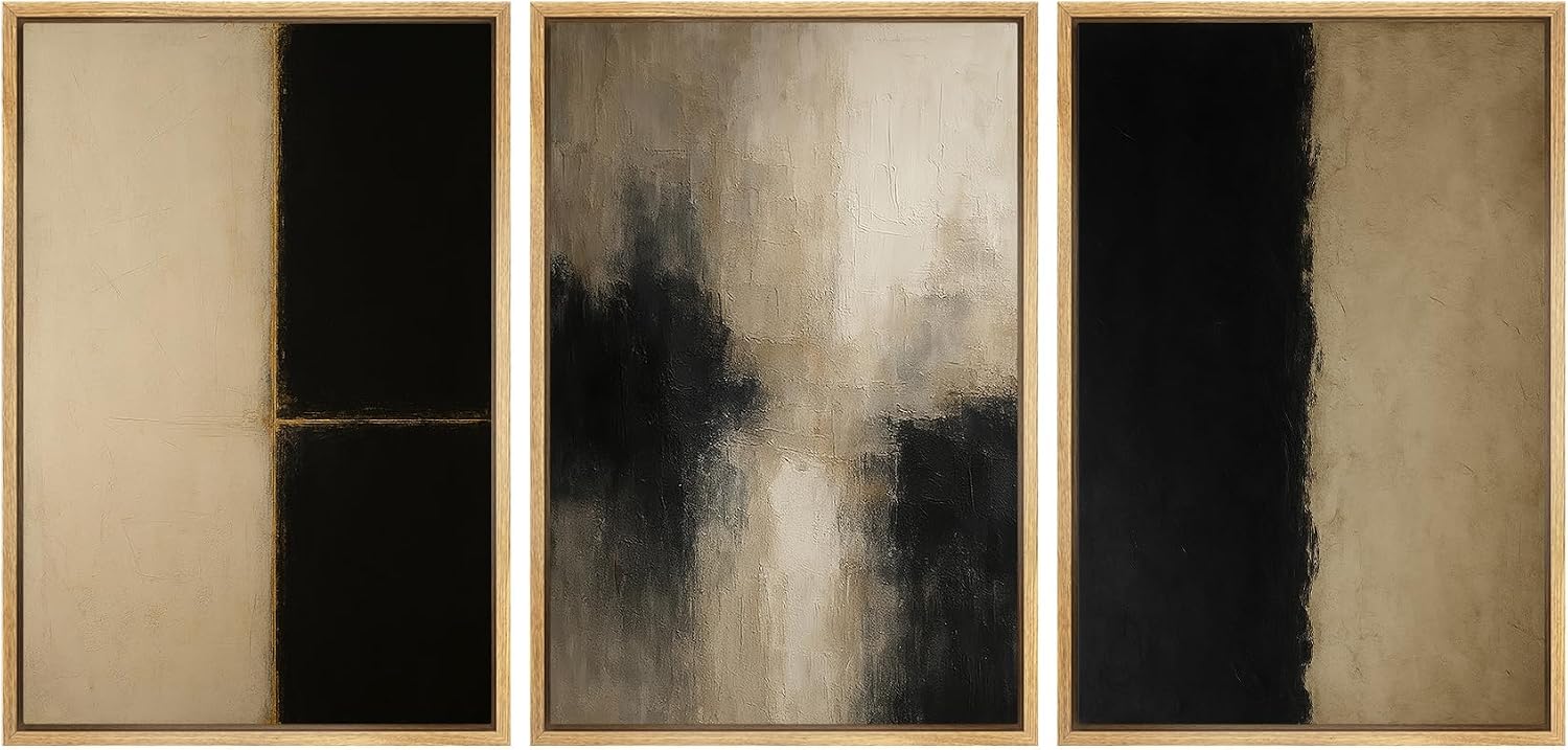SIGNWIN Framed Canvas Print Wall Art Set Minimalist Neutral Abstract Beige and Black Illustrations Modern Art Contemporary Minimal Ultra for Living Room, Bedroom, Office - 16'x24'x3 Natural