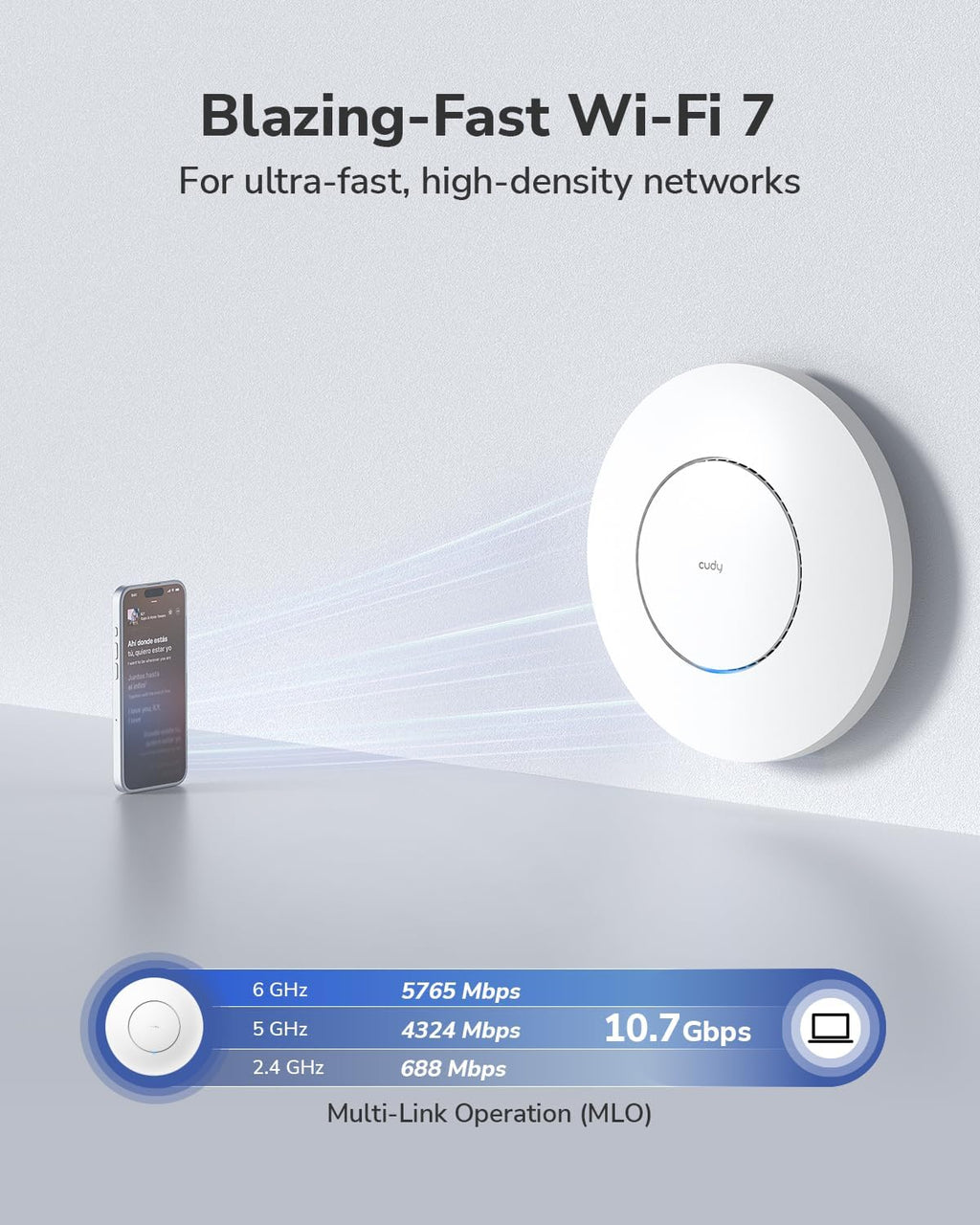 Cudy BE11000 Tri-Band Wi-Fi 7 Wireless Access Point, WiFi AP, 1 x 10GB SFP+ Port, 2.5G PoE-in, Cudy APP Control and Mesh, PoE/DC Powered, AP11000