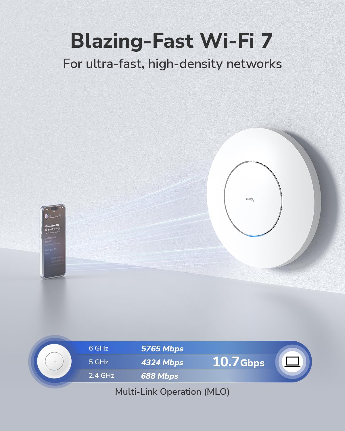 Cudy BE11000 Tri-Band Wi-Fi 7 Wireless Access Point, WiFi AP, 1 x 10GB SFP+ Port, 2.5G PoE-in, Cudy APP Control and Mesh, PoE/DC Powered, AP11000