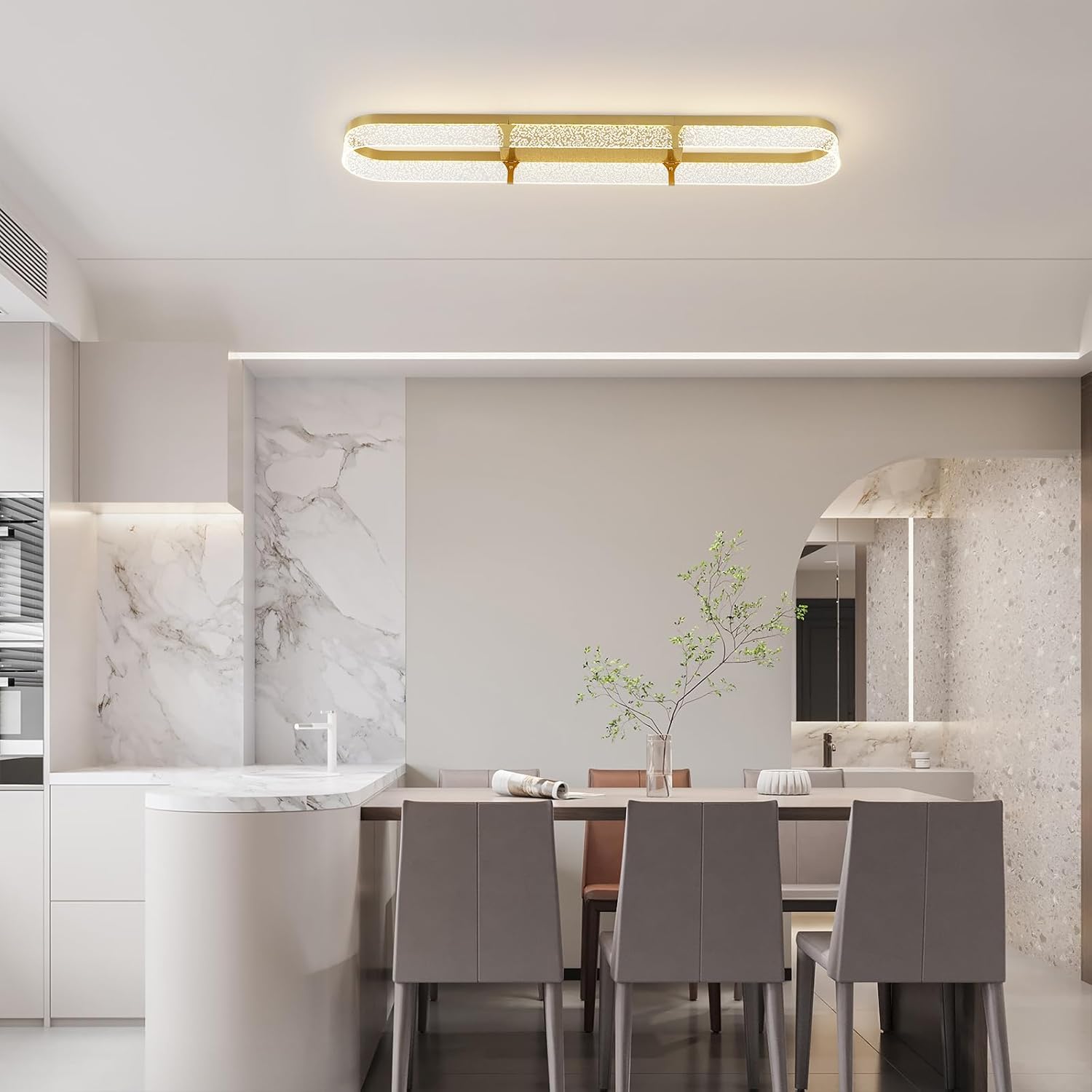 Jaycomey 43 inch Modern LED Ceiling Light Fixture, 54W Dimmable Gold Flush Mount Ceiling Light with Acrylic Bubble, Adjustable 3000K-6500K Kitchen Light Fixtures for Dining Room Bedroom