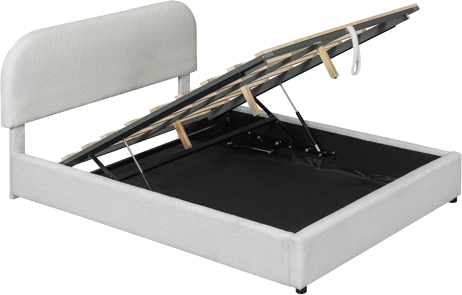Upholstered Platform Bed with Hydraulic Storage System and Curved Shaped Headboard, Full Size Wood Bed Frame for Kids Adults Bedroom Furniture, Teddy Fleece Thick Upholstered Bed Grounded Bed
