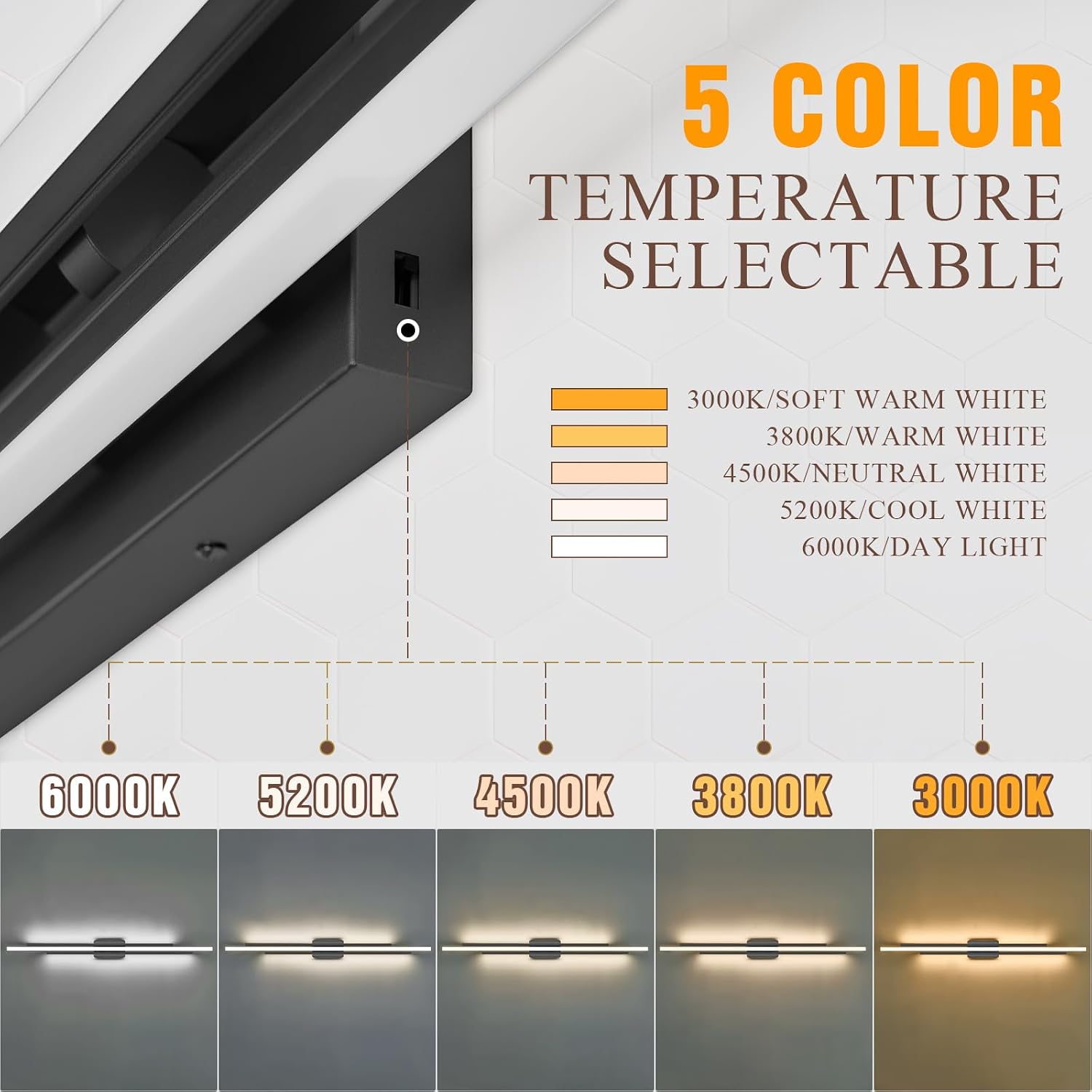 VitaLink 55' Long Black Vanity Light Bathroom Wall Light Fixtures Long Vanity Lights Over Mirror Lighting Lamps Dimmable Bathroom Wall Mount Lighting Over Vanity Mirror