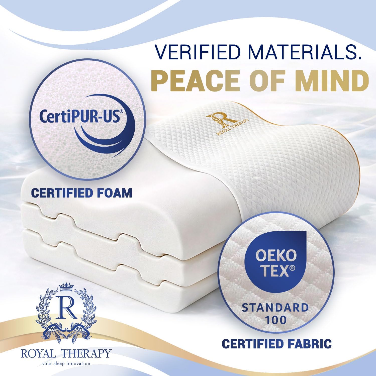 Royal Therapy Travel Memory Foam Pillow 2-Pack, Neck Pillow Bamboo Adjustable Side Sleeper Pillow