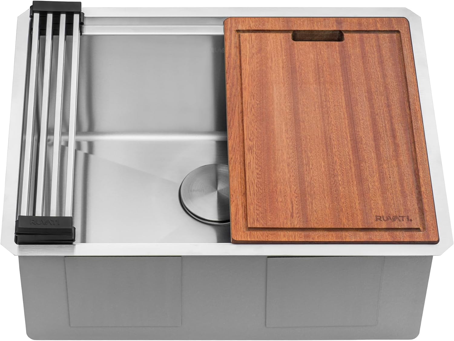 Ruvati 24-inch Undermount Rounded Corner Workstation Kitchen Sink Single Bowl – 16 Gauge Stainless Steel Kitchen Sinks with Brushed Finish hides scratches, Easy-to-Clean - RVH8324