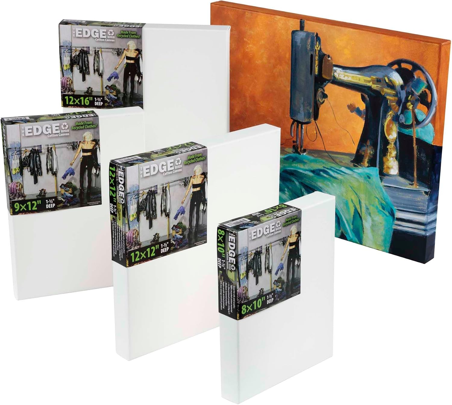 The Edge Eco-Friendly Recycled Cotton Stretched Canvas for Painting - 24x36 Box of 3 - Medium-Textured, Triple Acrylic Primed All Media Painting Canvas, 320gsm, 1-1/2 in. Deep Pine Stretchers
