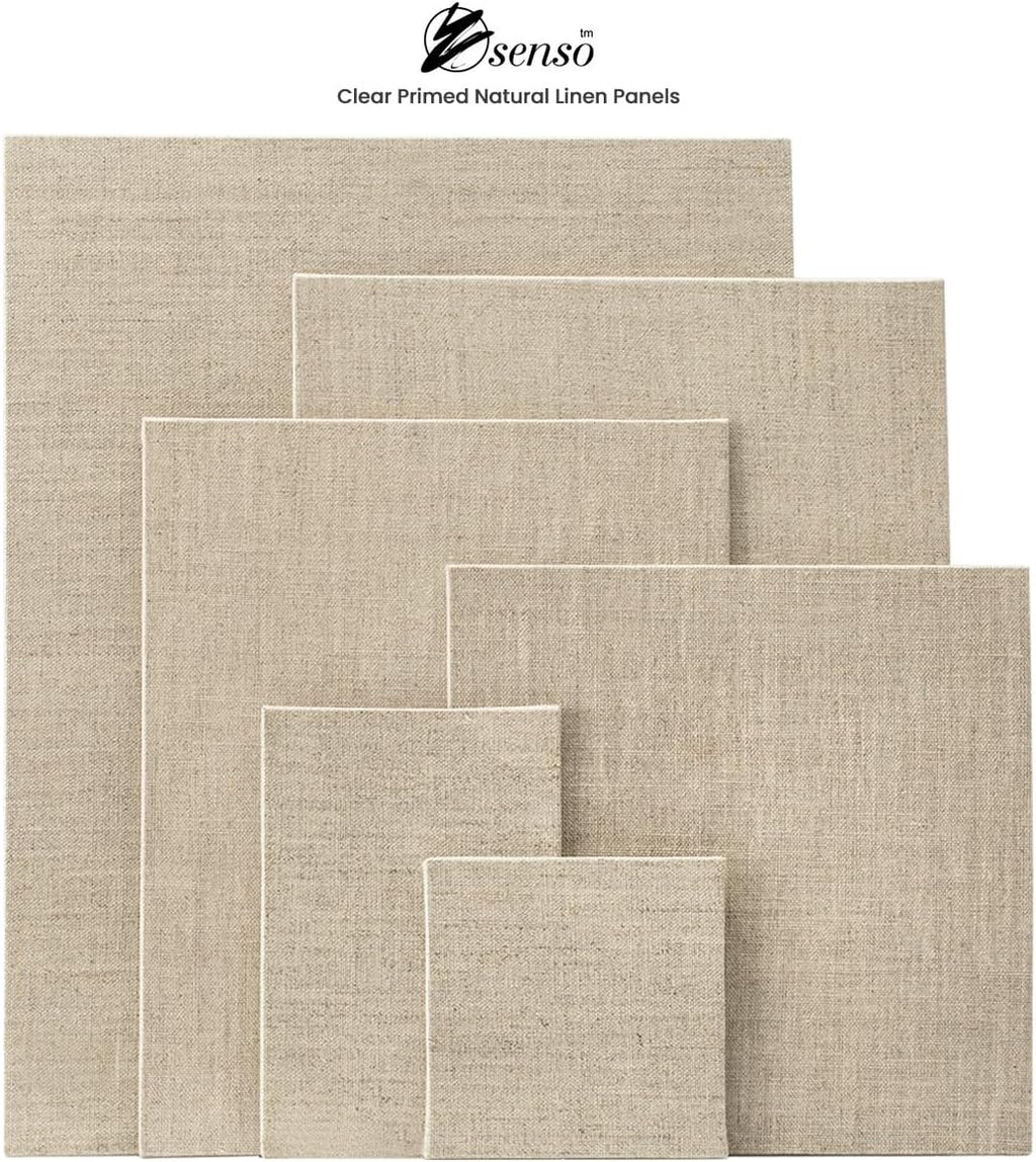 Senso Clear Primed Linen Panels - Medium Sampler Set of 12 Canvas Panels - 3 Each of Sizes 9x12, 11x14, 12x16, and 16x20 for Painting Oils, Acrylics, Pastels and More