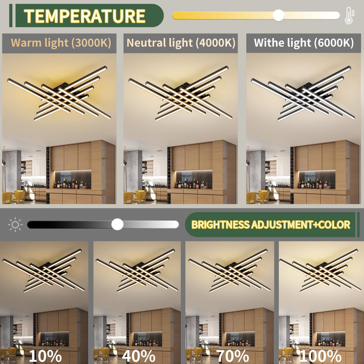Flush Mount Ceiling Light Fixture 45.7' Modern Black Sputnik Dimmable LED Lamp with Remote Control Ideal for Bedroom Living Room Kitchen Room(8 Lights)