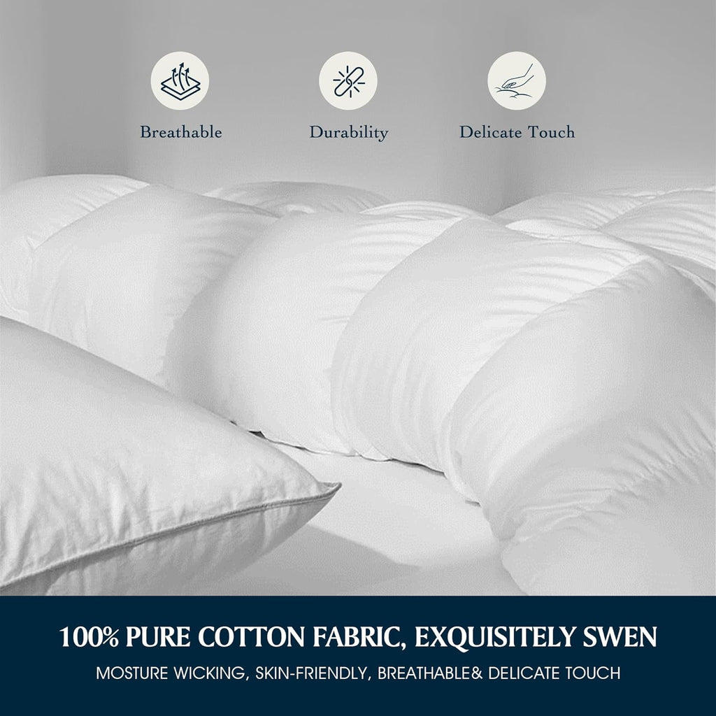 Serta Goose Feather Down Fiber Cotton Comforter Queen Size - 100% Cotton Duvet Insert - Hotel Luxury Hypoallergenic Bedding Comforter All Season Medium Warmth 90 x 90 Inch White,(Pack of 4)