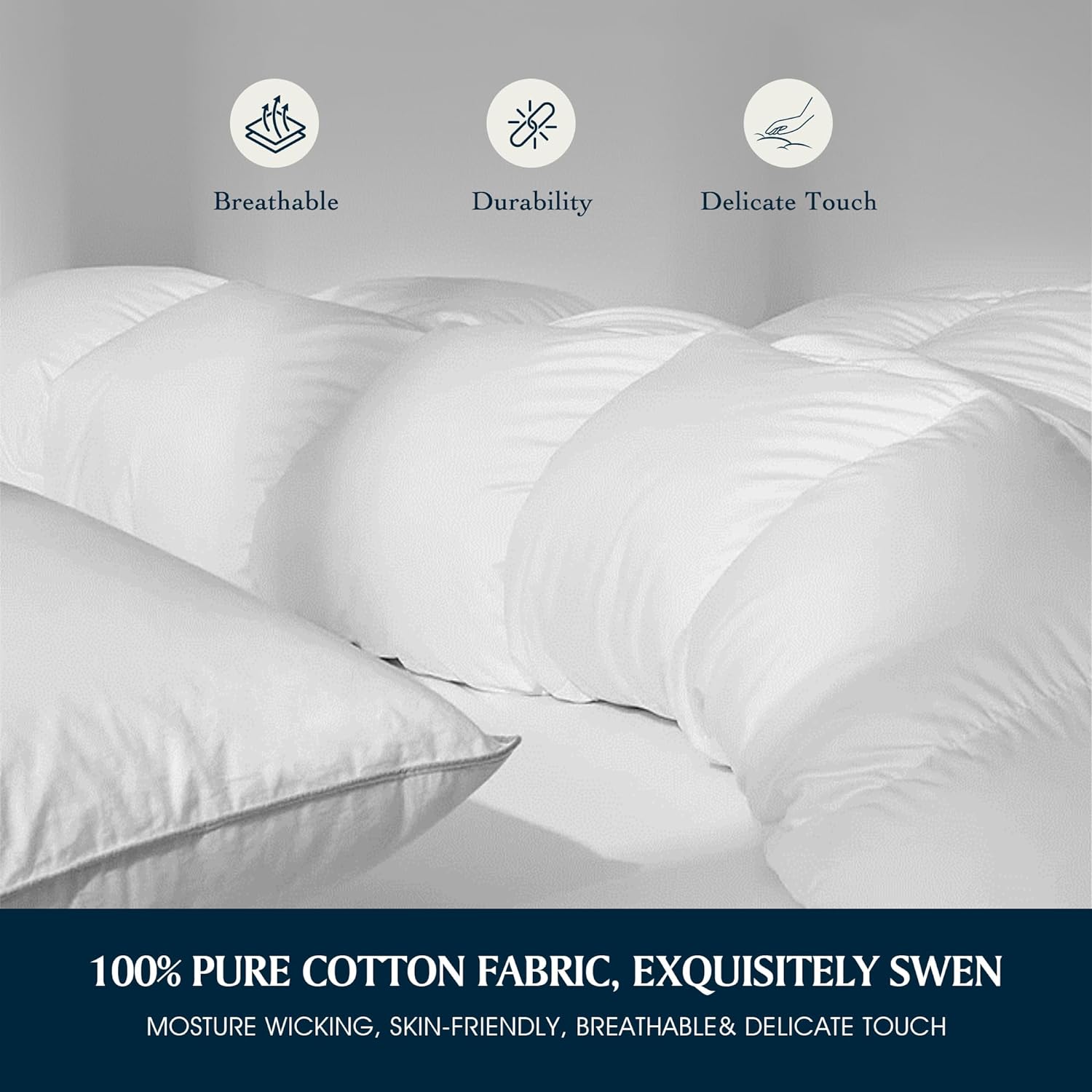 Serta Goose Feather Down Fiber Cotton Comforter Queen Size - 100% Cotton Duvet Insert - Hotel Luxury Hypoallergenic Bedding Comforter All Season Medium Warmth 90 x 90 Inch White,(Pack of 4)