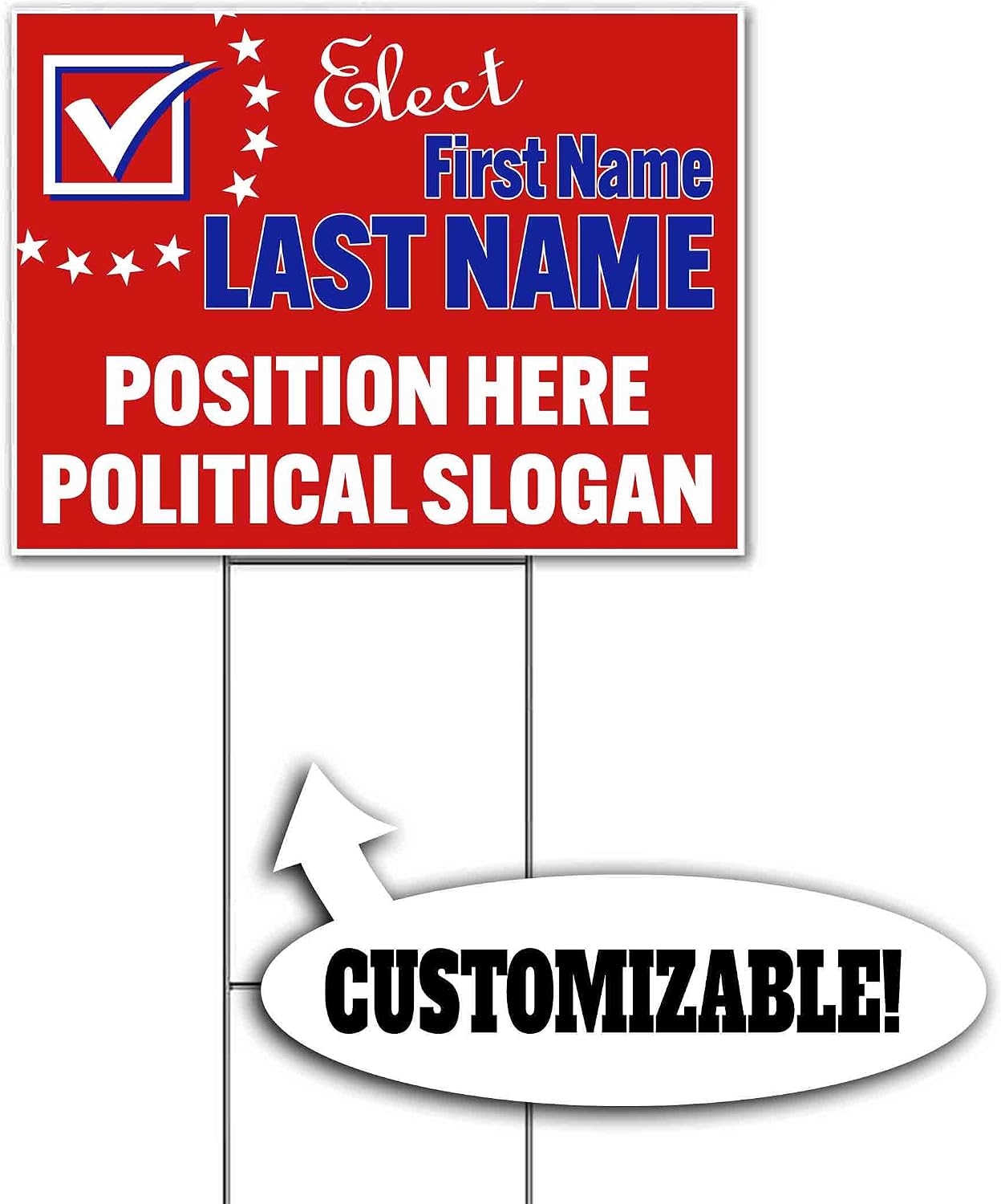 Elect Name Position Political Customizable (18' x 24') Yard Sign, Quantity Discounts, Multi-Packs, Includes Metal Step Stake, Bandit, New, Advertising, USA