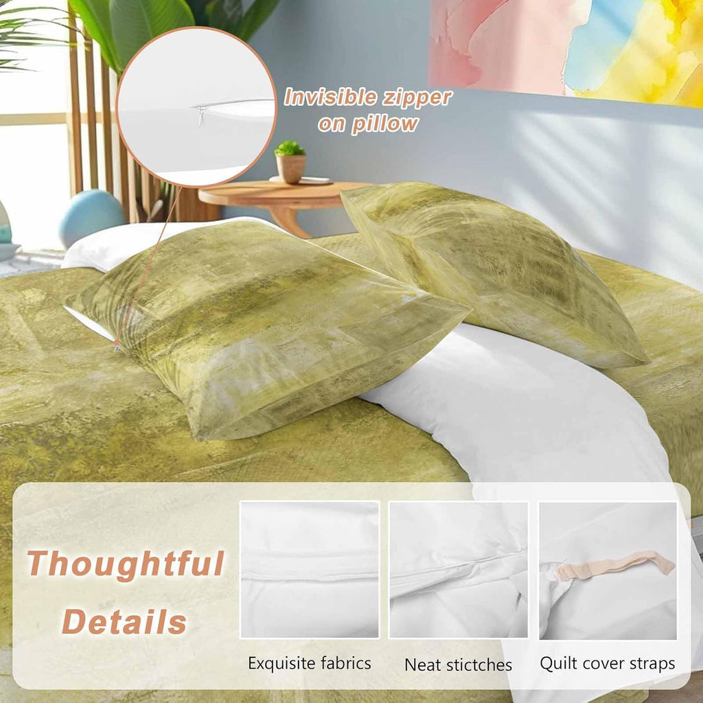Prime Leader Yellow Gradient Duvet Cover Set Queen Size 4 Pieces Modern Abstract Oil Painting Minimalist Bedding Set with Zipper Closure, 1 Comforter Cover 90x92 Inches 1 Flat Sheet & 2 Pillow Cases