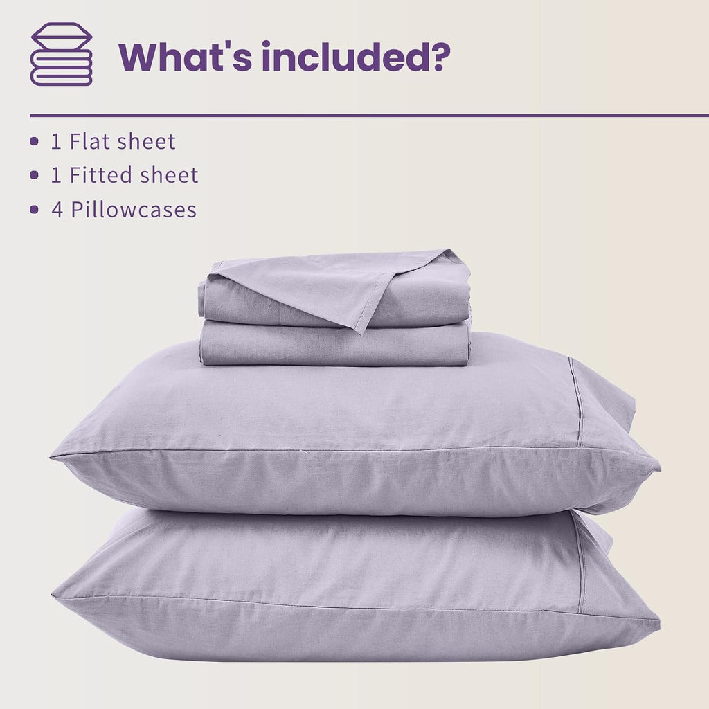 Bedlifes 100% French Flax Linen Sheets Set California King Size-6 Piece Extra Deep Pocket 18-24',Soft Breathable Cal King Bed Sheets with Temperature Regulating & Moisture-Wicking(Lavender