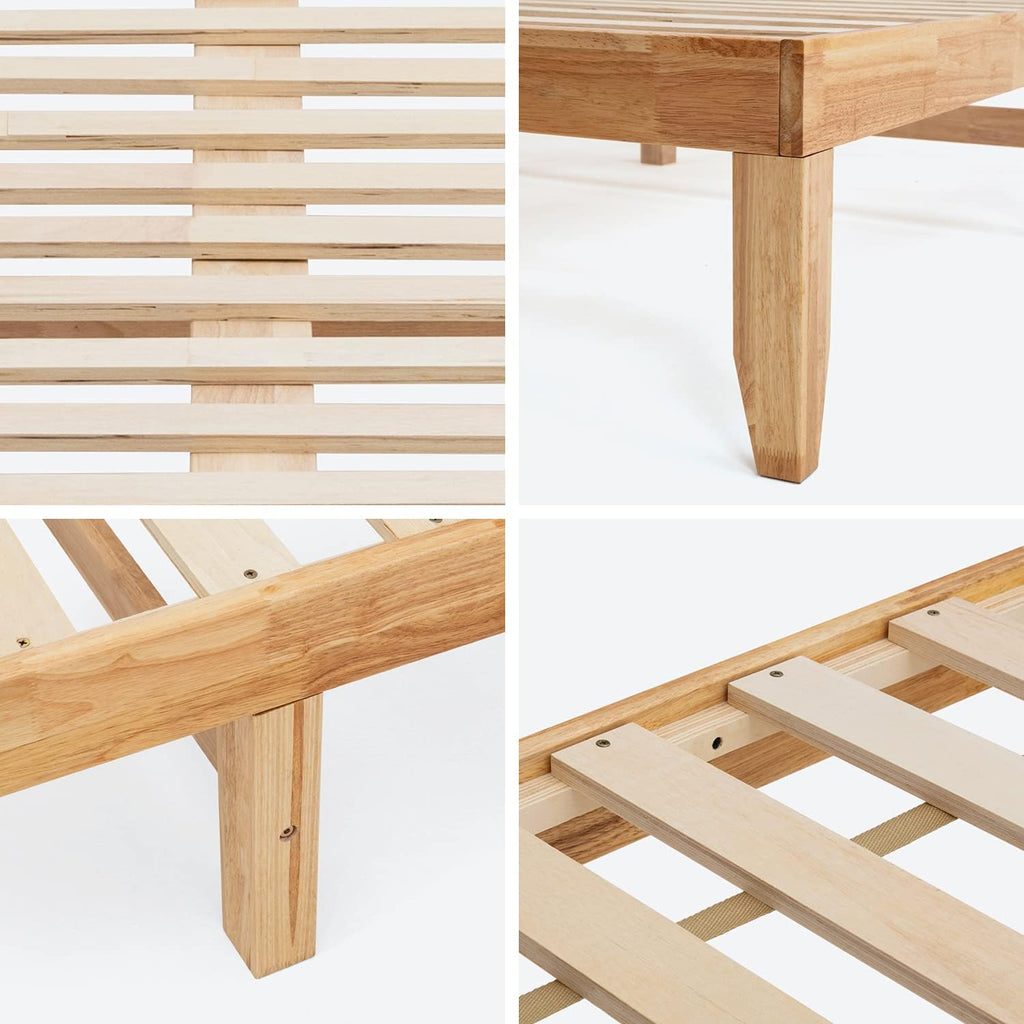 wonline Wood Platform Bed Frame Solid Wood Foundation No Box Spring Needed Wooden Slat Support Oak Wood Natural Finish Home Bedroom Furniture Platform Base