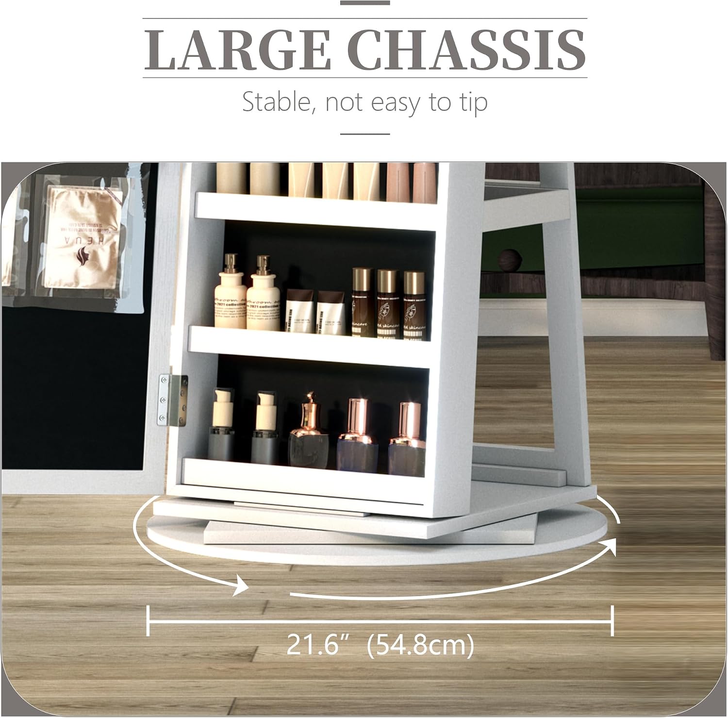 LVSOMT Mirror Jewelry Cabinet Standing, 360° Swivel Jewelry Armoire with 6 LED Lights and Interior Mirror, Full Length Mirror with Storage, Standing Lockable Jewelry Organizer, White