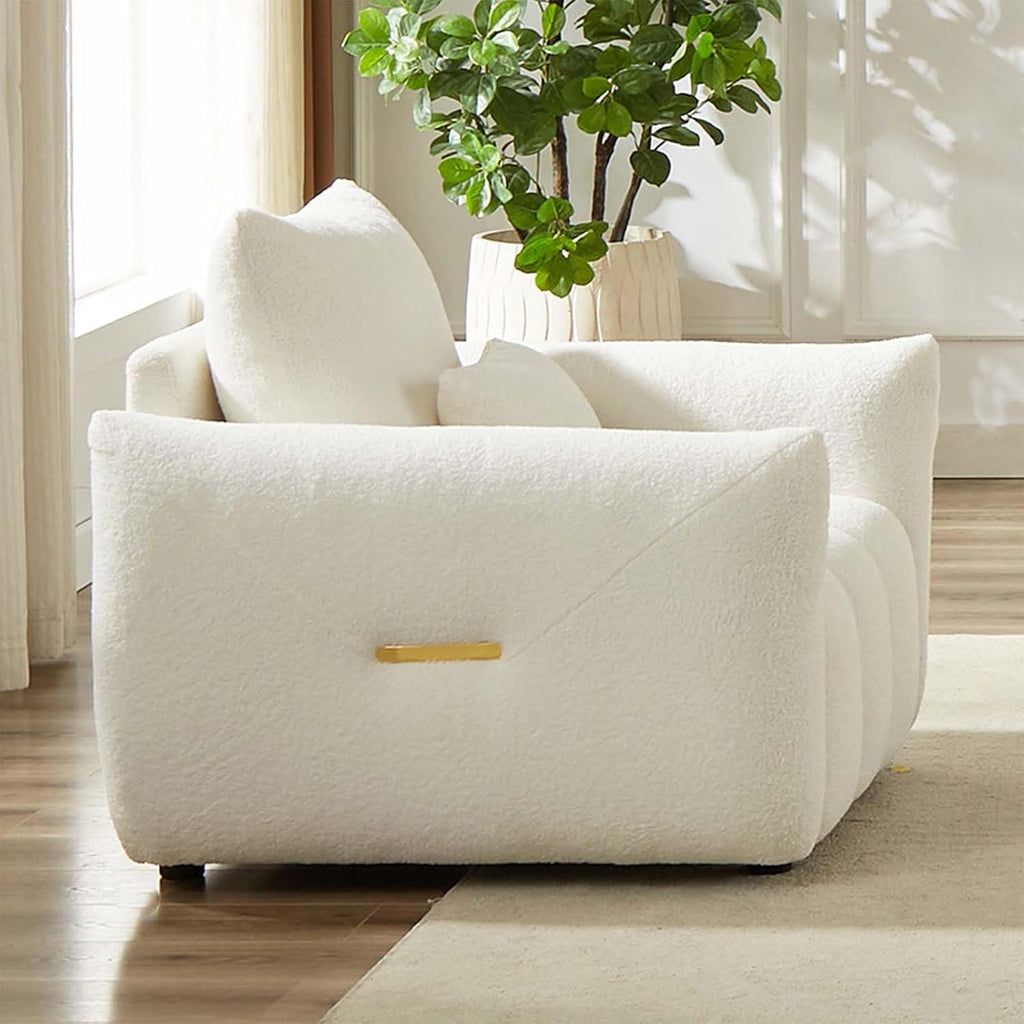 Antetek 35' Modern Accent Single Sofa Chair, Comfy Deep Seat Teddy Living Room Chair, Leisure Boucle Reading Sofa Arm Chair for Bedroom, Office, Apartment, Beige