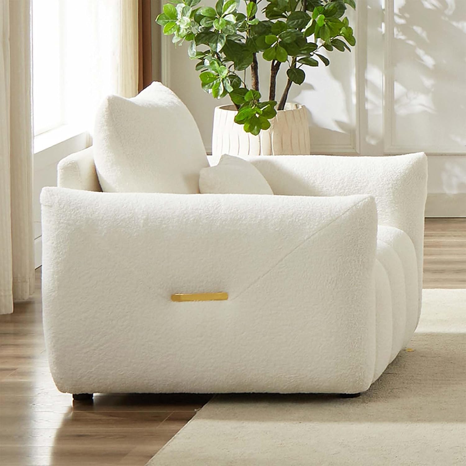 Antetek 35' Modern Accent Single Sofa Chair, Comfy Deep Seat Teddy Living Room Chair, Leisure Boucle Reading Sofa Arm Chair for Bedroom, Office, Apartment, Beige