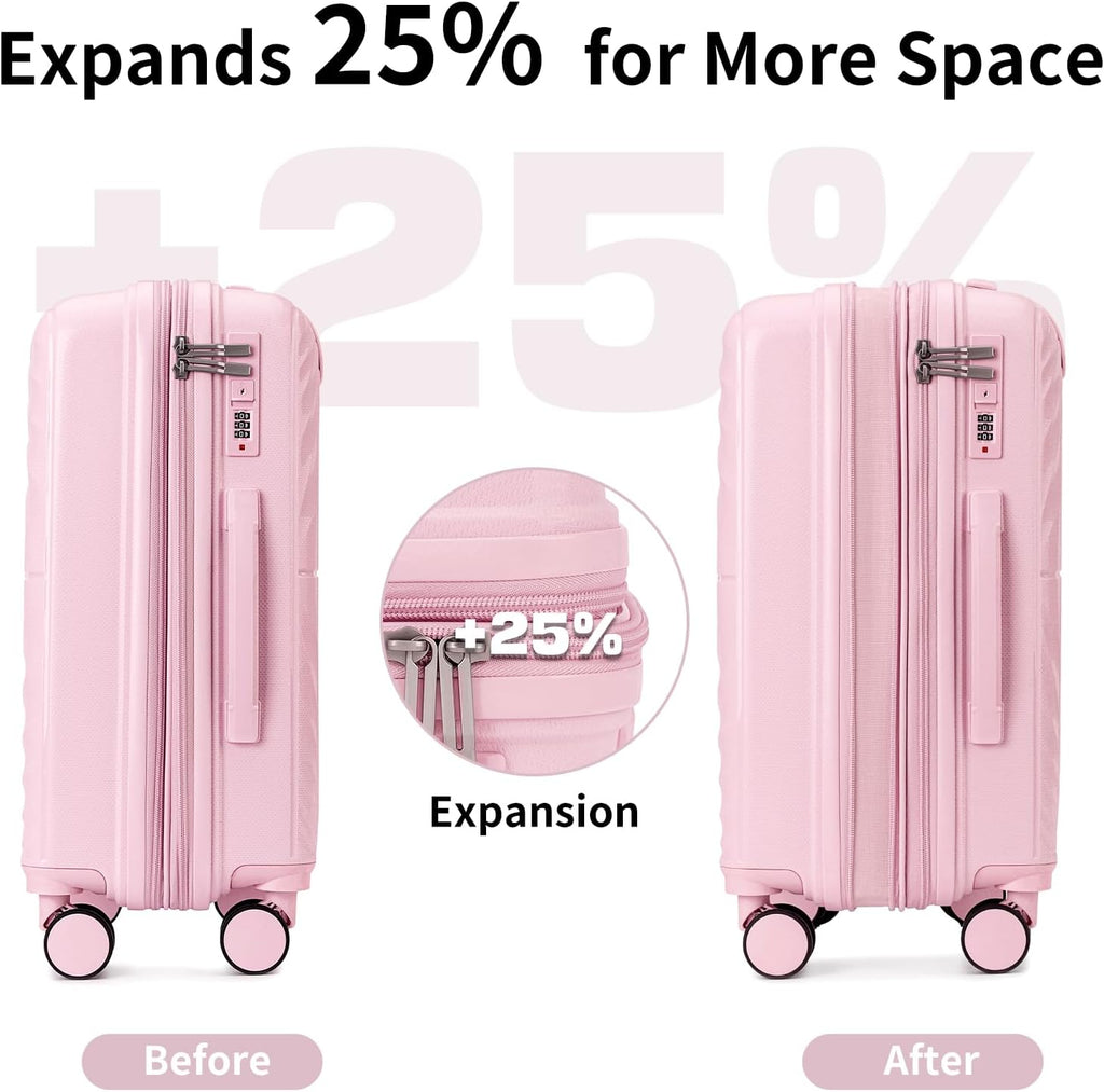 LARVENDER Luggage Sets 5 Piece Suitcases with Wheels Durable Hardshell Expandable Carry On with Lightweight Checked Duffel Bag Sets for Family Travel (28/24/20inch, Light Pink)