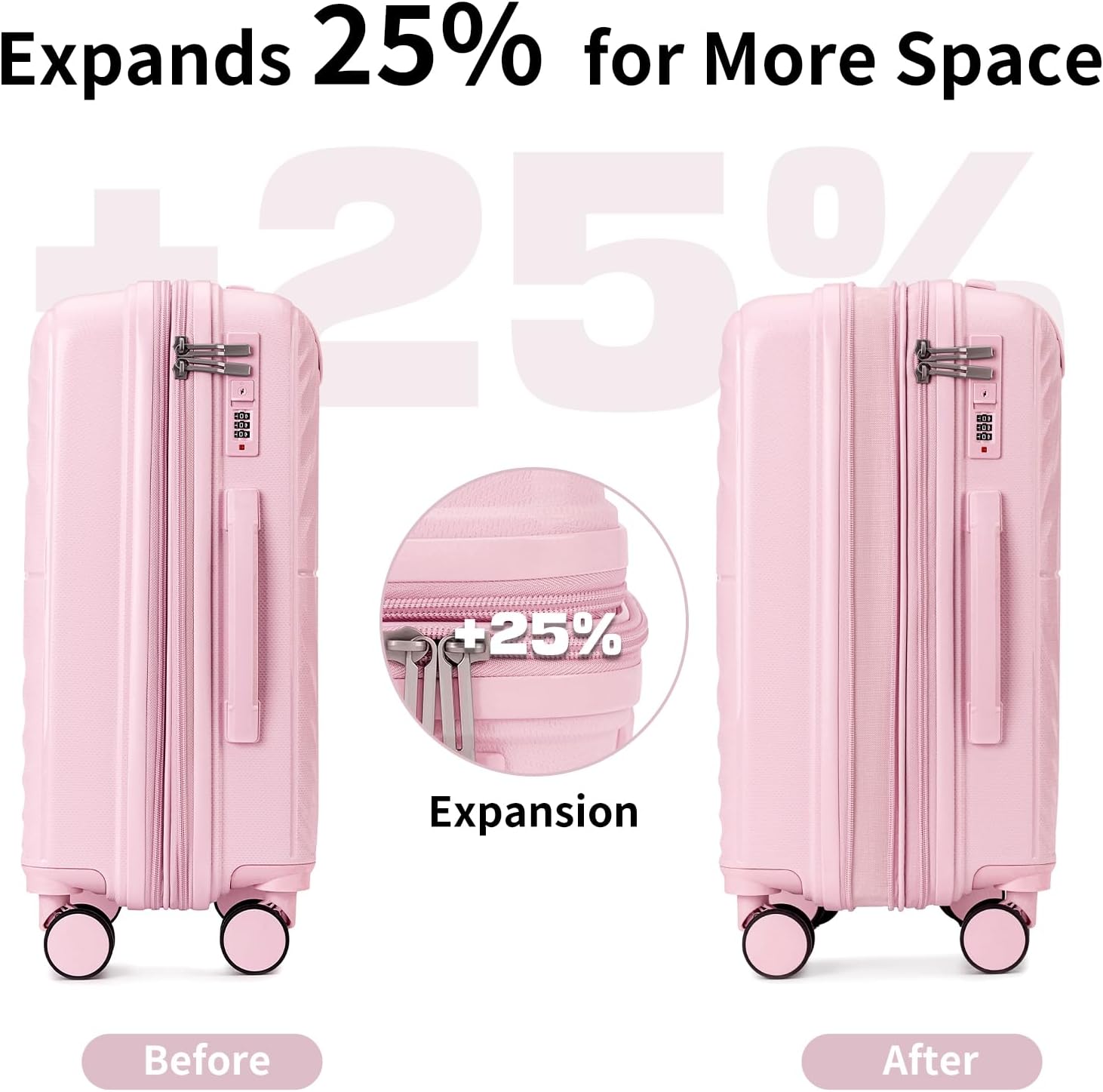 LARVENDER Luggage Sets 5 Piece Suitcases with Wheels Durable Hardshell Expandable Carry On with Lightweight Checked Duffel Bag Sets for Family Travel (28/24/20inch, Light Pink)