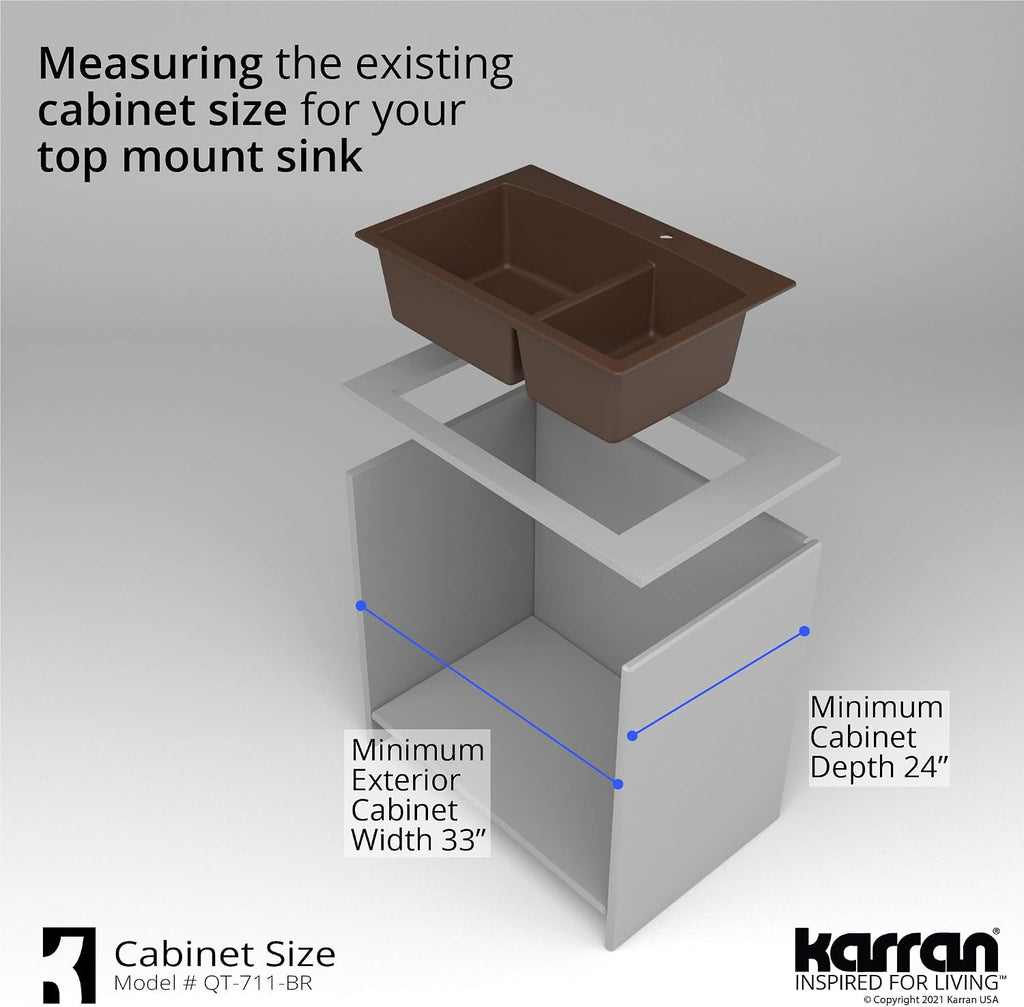 Karran QT-711 Drop-In Quartz Composite 33 in. 1-Hole 60/40 Double Bowl Kitchen Sink in Brown