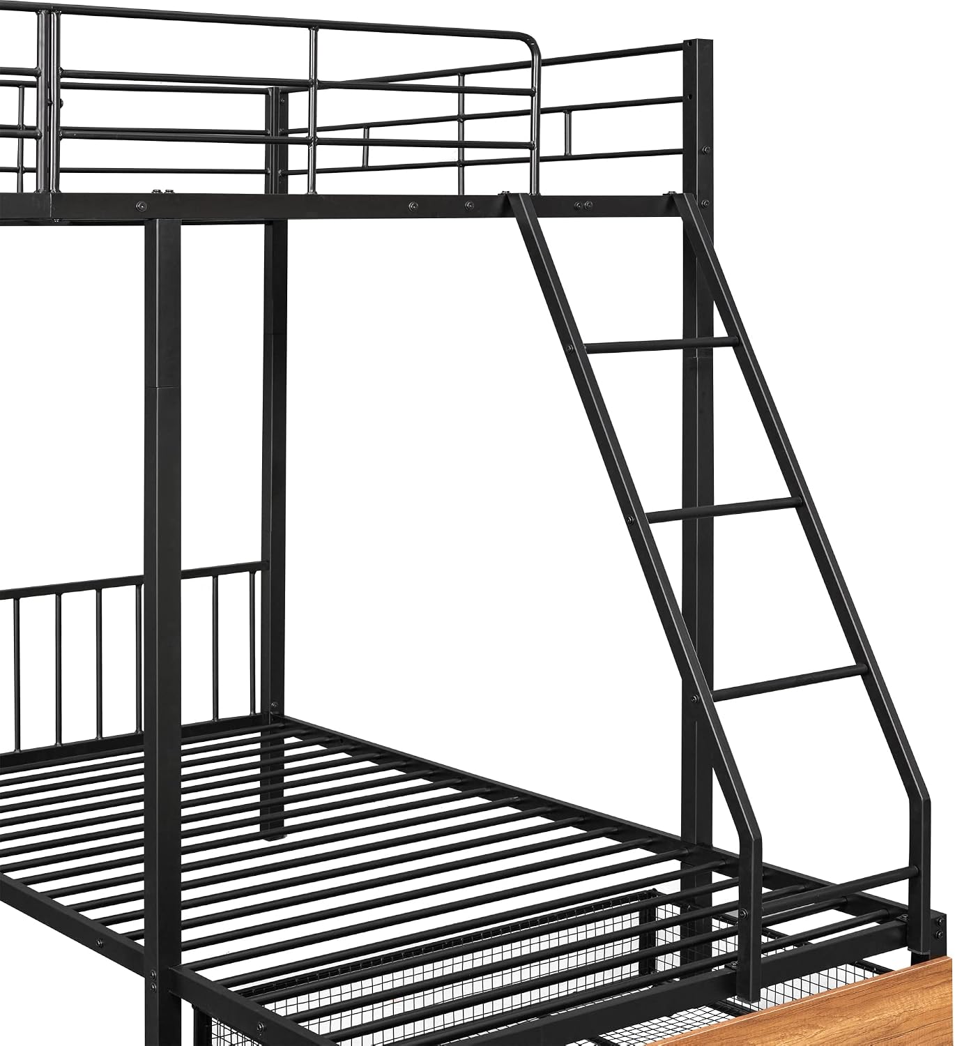 Full Over Twin & Twin Bunk Bed, Heavy Duty Metal Triple Bunk Bed with Drawers and Guardrails, Can be Divided into 3 Separate Beds, Triple Bunk Bed Frame for Kids Teens Aldults (Black + Metal)