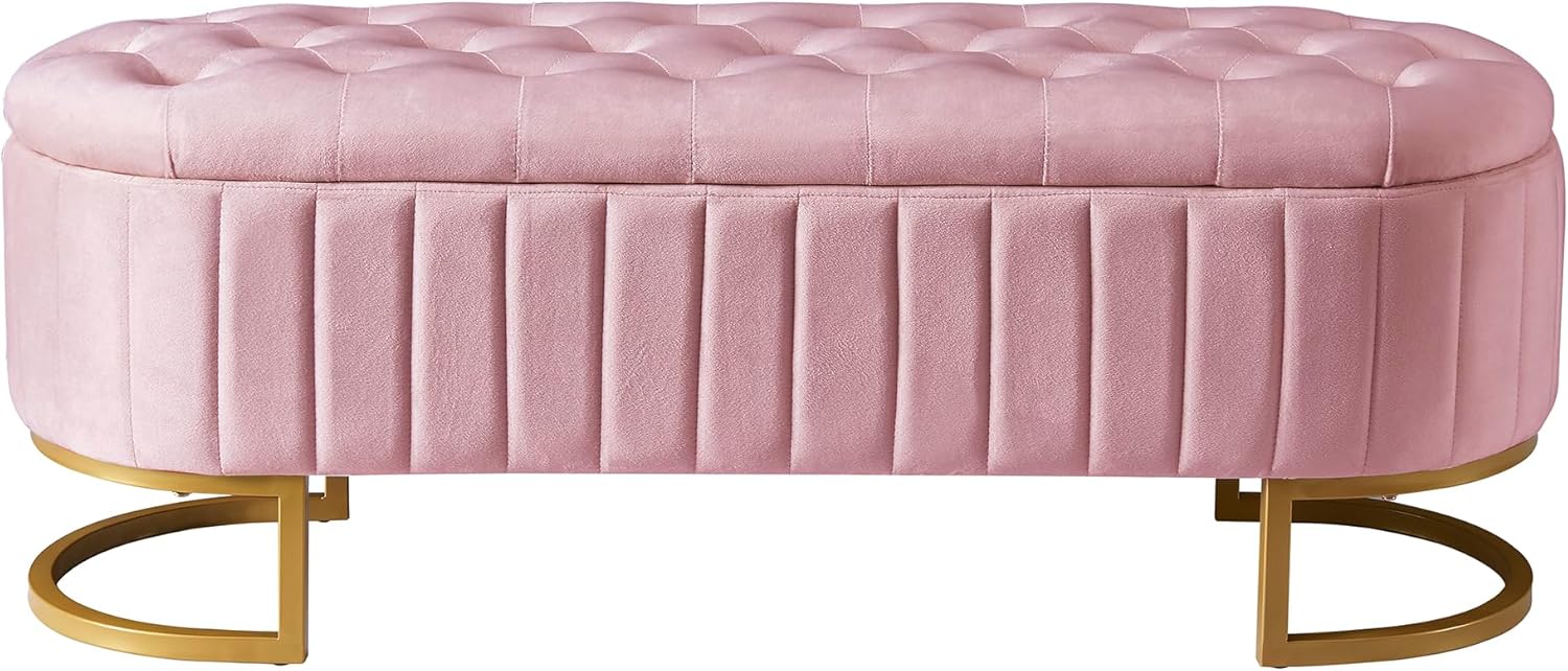 2-Pieces Bedroom Sets,Full Size Upholstered Led Platform Bed with Storage Ottoman,Easy to Assemble,No Box Spring Needed (Pink-4)