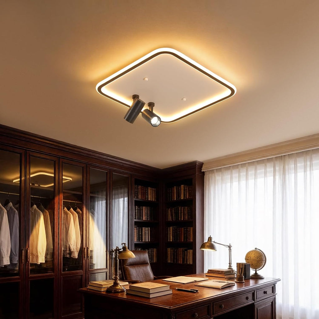 Shine LUEST Modern Square LED Flush Mount Ceiling Light Fixture, 2 Adjustable Spotlights, Black Frame White Shade Minimalist Lighting for Living Room Bedroom Kitchen