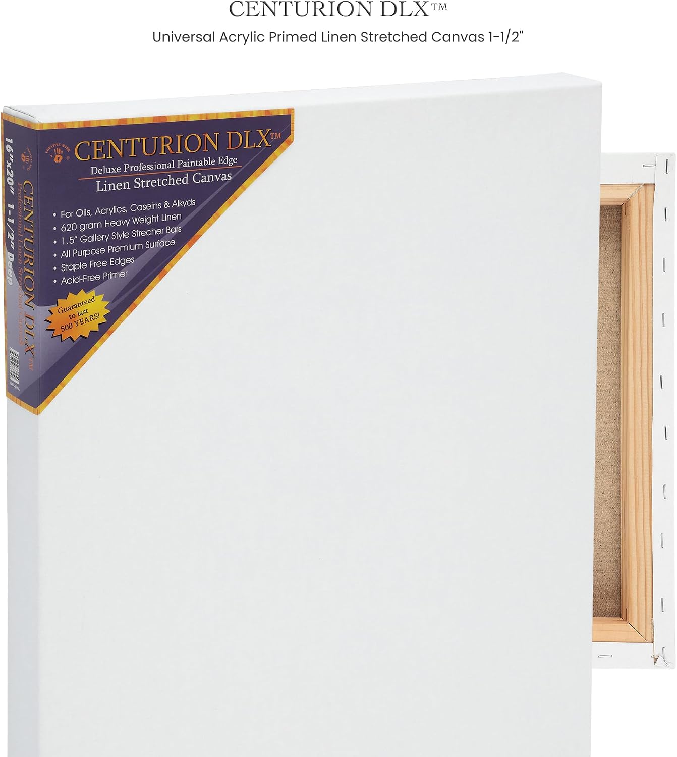 Centurion DLX Acrylic Primed Linen Stretched Canvases - 1.5' Deep Acrylic Primed Linen Canvas for Artists, Acrylics, Painting, Professionals, & More! - [3 Pack - 24x36]