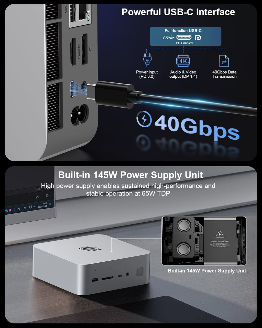 Beelink GTi15 285H Mini PC, Intel Core Ultra 9 285H (16C/16T,Up to 5.4GHz), 96GB DDR5 2TB SSD, Mini Computer Support 10G LAN/Triple Display/WiFi7/BT5.4, Home/Office AI Mini Desktop Computer