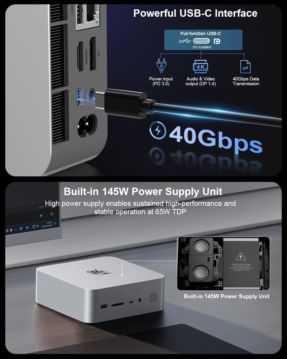 Beelink GTi15 285H Mini PC, Intel Core Ultra 9 285H (16C/16T,Up to 5.4GHz), 96GB DDR5 2TB SSD, Mini Computer Support 10G LAN/Triple Display/WiFi7/BT5.4, Home/Office AI Mini Desktop Computer