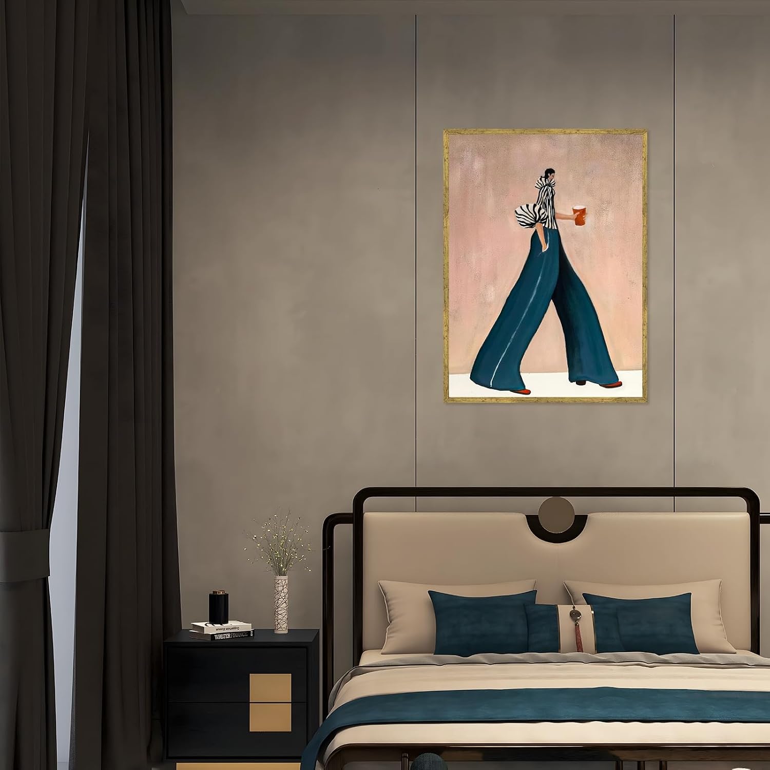 Large Gold Framed Modern Fashion Abstract Wall Art Chic Long-Leg Silhouette Female Canvas Poster Bold Figurative Woman Painting Feminine Prints Artwork Girl Pictures for Home Decor 24x36inch