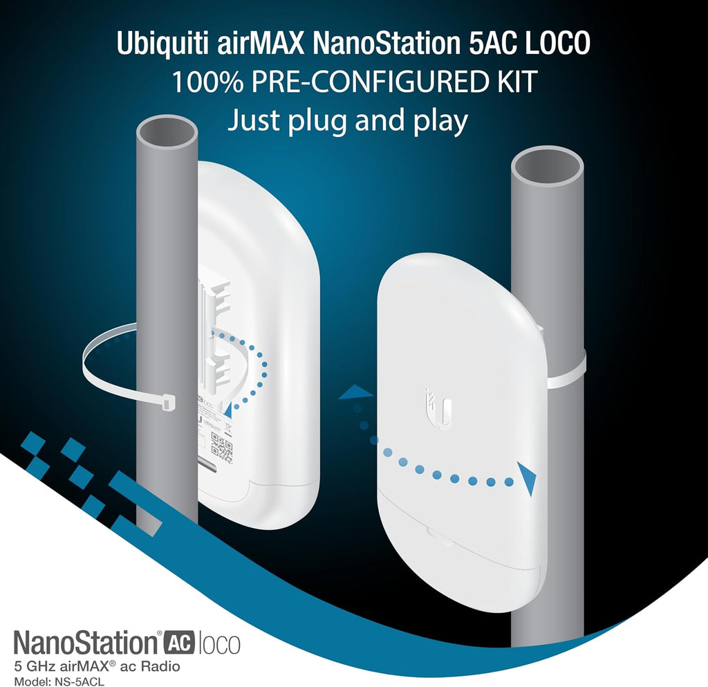 Wireless Bridge Ubiquiti LOCO5AC PRE-CONFIGURED, Bundle of 2 Ubiquiti Nanostation LOCO 5AC, Point to Point Outdoor WiFi Bridge, Plugh and Play, 5GHz, 450+Mbps, 10+km Link Range, Network Bridge