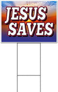 Jesus Saves (18' x 24') Yard Sign, Quantity Discounts, Multi-Packs, Includes Metal Step Stake, Bandit, New, Advertising, USA