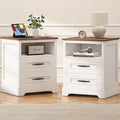 Farmhouse Nightstand with Charging Station- Wood Night Stand Set 2, 2 Drawer Nightstands Set of 2, Bedside Table with Storage, Rustic Night Stands for Bedroom, Closet, 18' Wide, 24' Tall