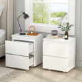AIEGLE White Nightstand with 2 Drawers, Small Wood Storage Bed Side Table End Table Set of 2, Handle Free Storage for Bedroom Living Room Office (15.7' W x 11.6' D x 18.9' H)