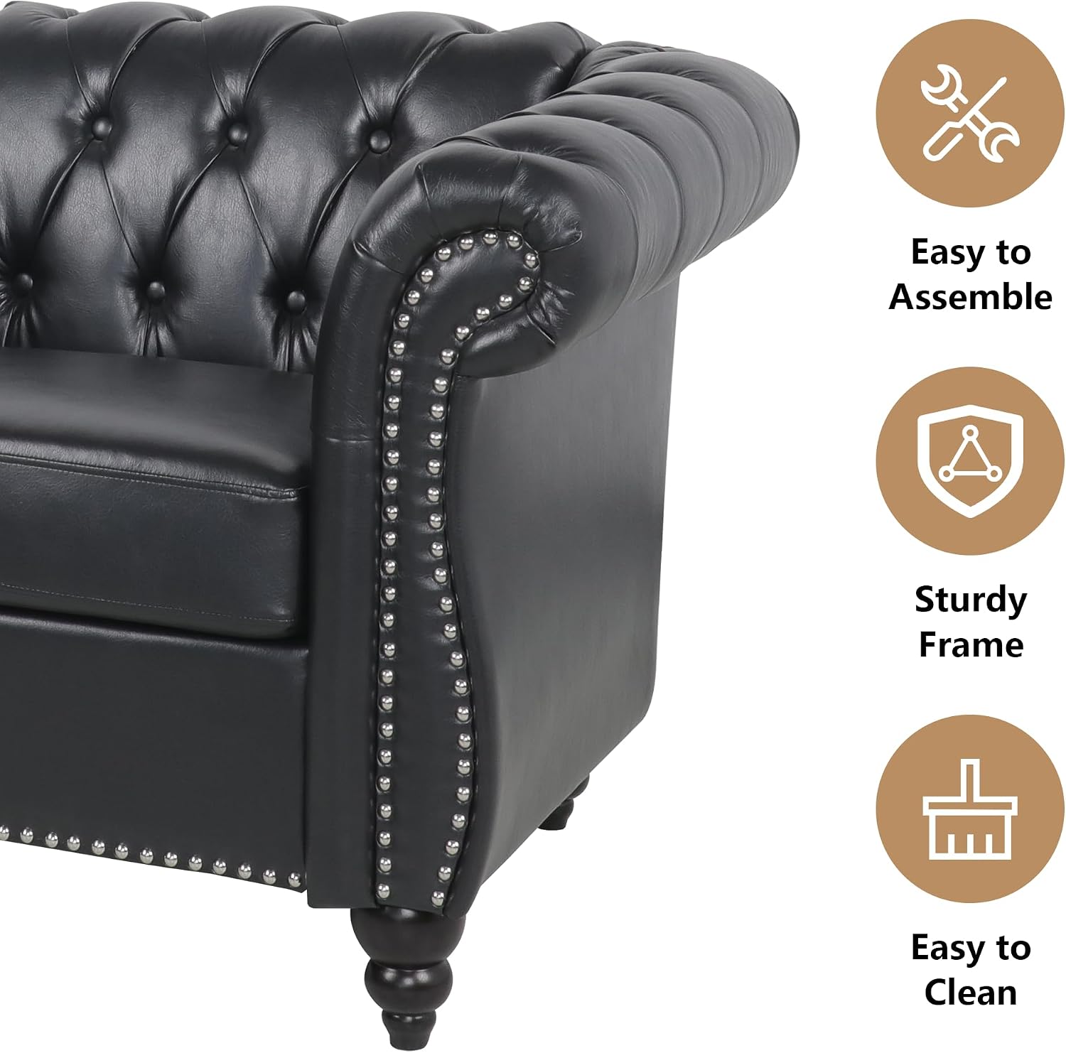 QHITTY Accent Sofa, Chesterfield Loveseat Modern Leather Couch Upholstered Sofa with Tufted Back for Living Room Furniture (Black)