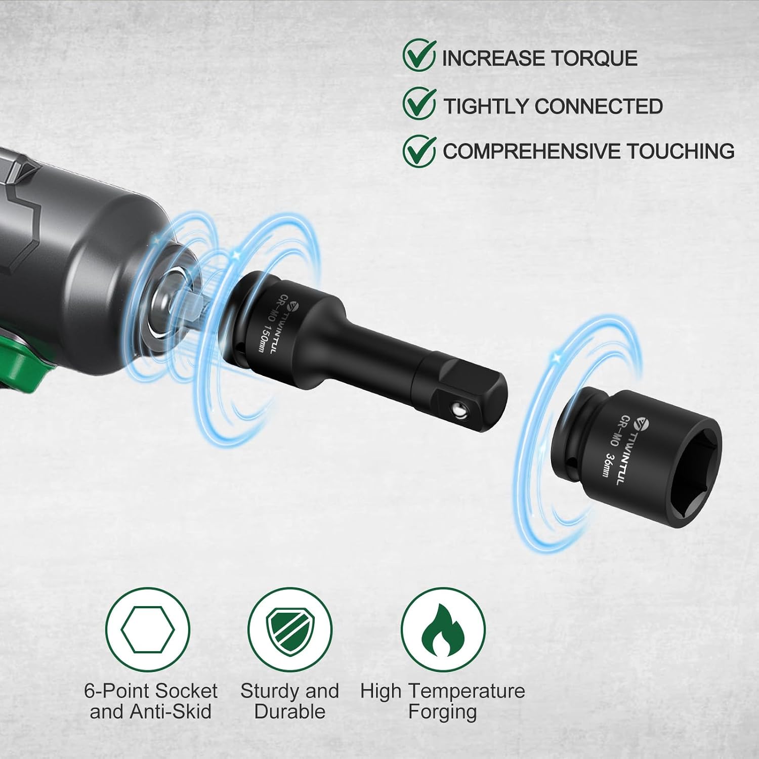 3/4 Inch Drive Impact Socket Set, 20 Pcs Metric 17mm to 55mm, Heavy Duty CR-MO Steel, 24T Ratchet Wrench, 18' Sliding T-Bar & Extension Bars, Metal Storage Case for Truck, Tractor Repair