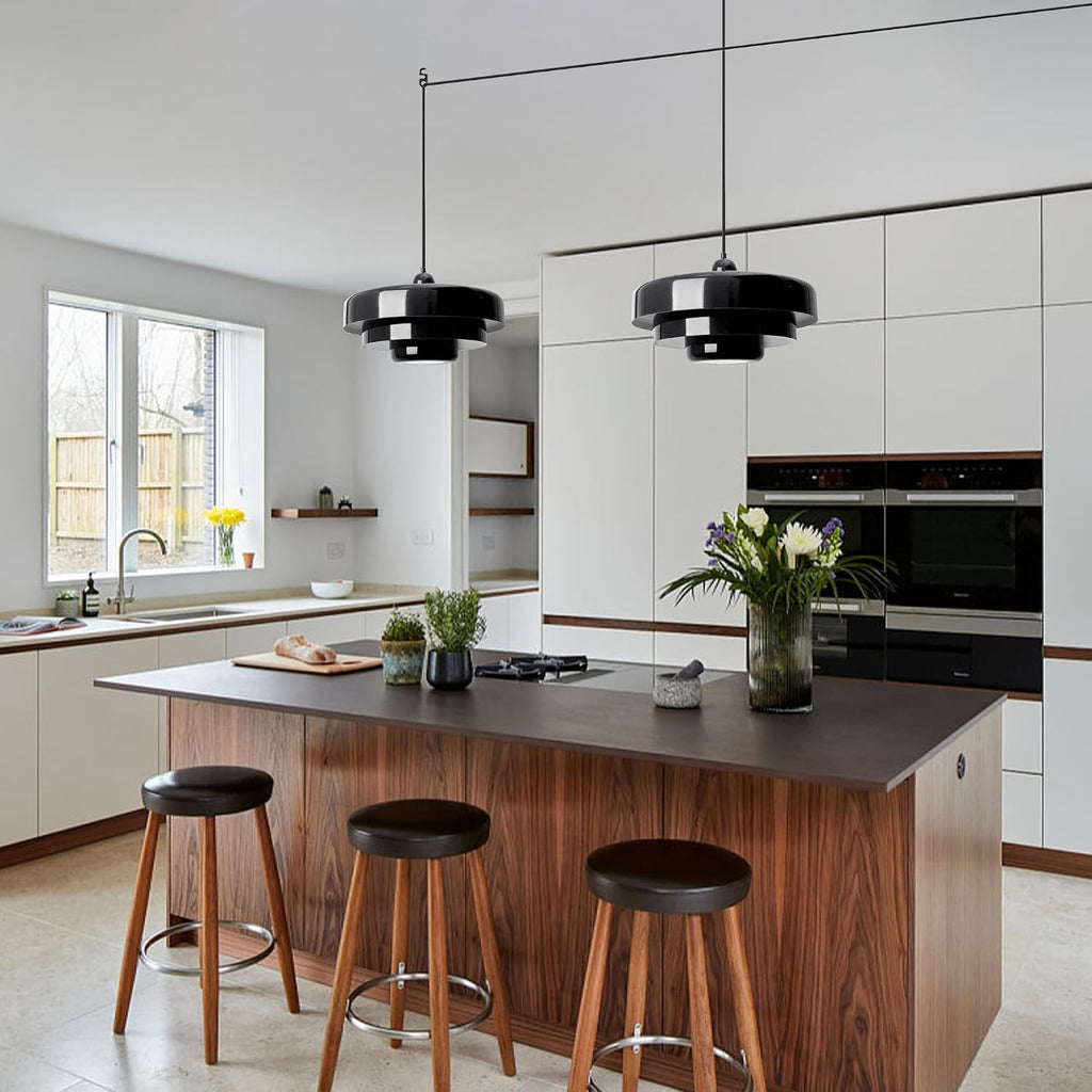 Black Pendant Light with Plug in Cord Modern Pendant Lighting 3-Layer Nordic Style Metal Shade Hanging Light Fixtures Hanging Lamp for Kitchen Island Dining Room Bedroom