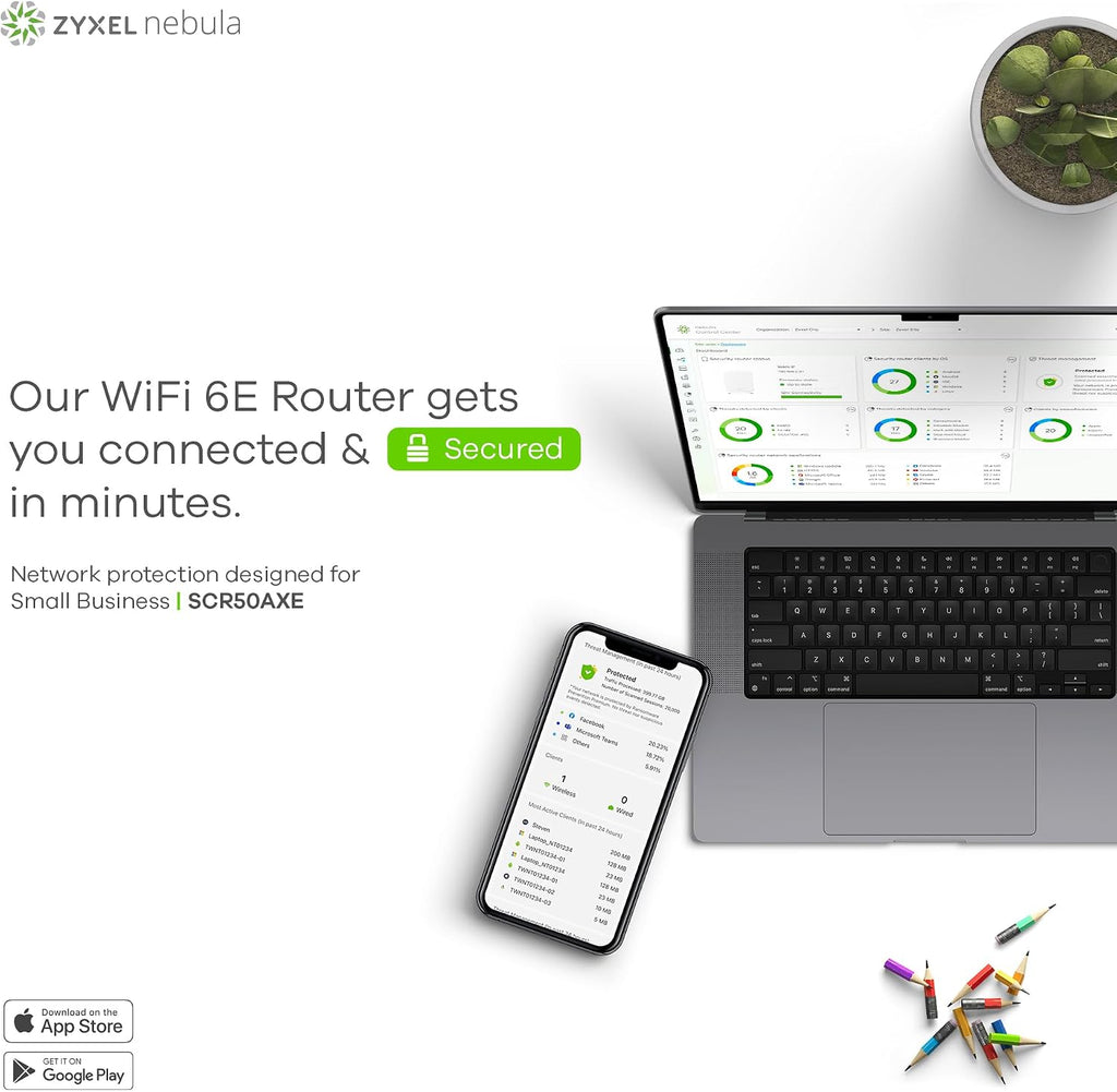 Zyxel Secure Cloud-Managed Router with AXE5400 Tri-Band WiFi Subscription-Free Network Security, Manageable via Nebula APP/Ideal for Small Office/Small Branch. [SCR 50AXE]
