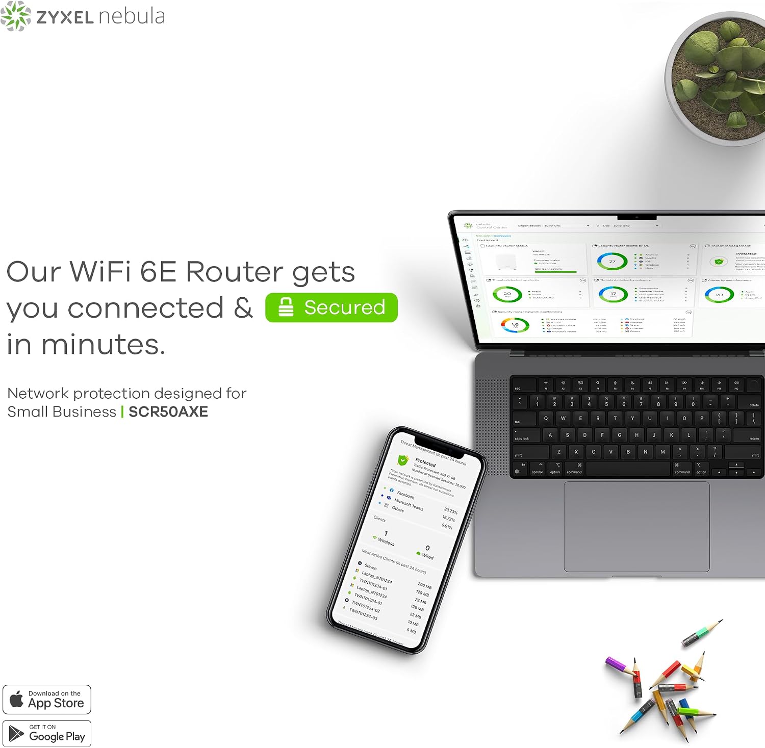 Zyxel Secure Cloud-Managed Router with AXE5400 Tri-Band WiFi Subscription-Free Network Security, Manageable via Nebula APP/Ideal for Small Office/Small Branch. [SCR 50AXE]