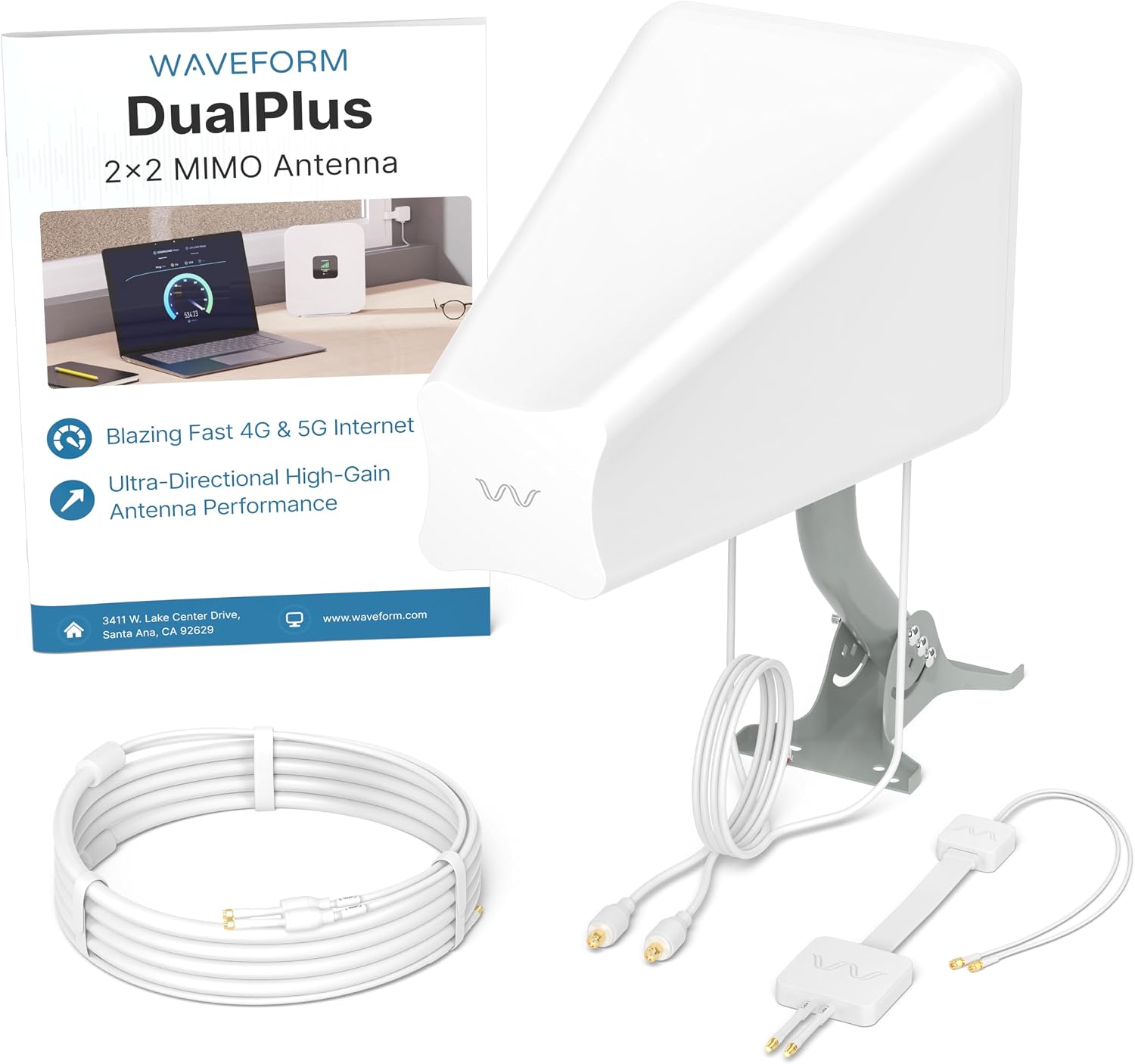 Waveform 2x2 MIMO Antenna: DualPlus Kit | for 4G/5G Routers & Gateways | for T-Mobile Home Internet, Verizon, AT&T | Complete Kit w/ 20' Cables & Adapters