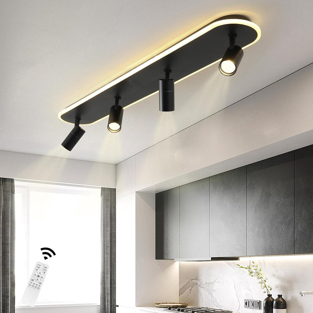 Jaycomey LED Track Lighting Fixtures Ceiling, 58W Adjustable Ceiling Spotlights with Remote, Dimmable 3000K-6500K Modern Kitchen Ceiling Light for Living Room Bedroom Dining Room Hallway Black
