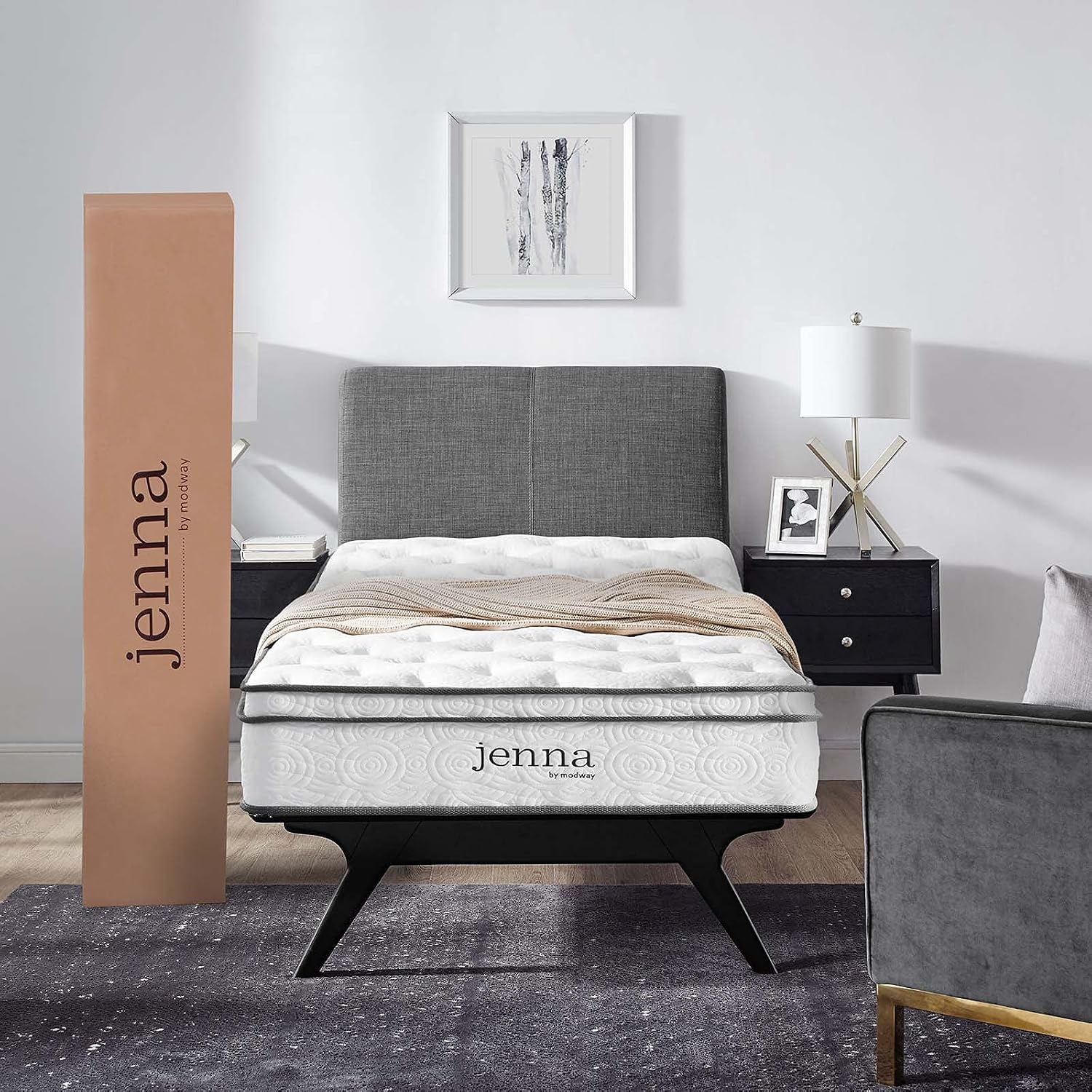 Modway Jenna 8' Innerspring and Memory Foam Twin Mattress With Individually Encased Coils, White