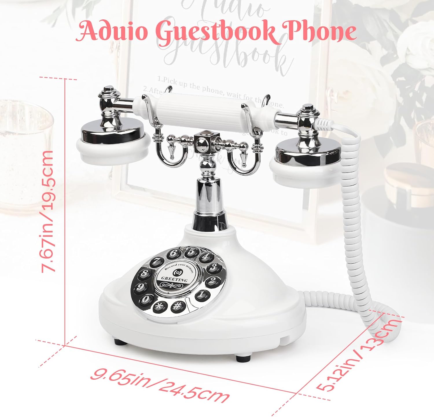 Audio Guest Book Phone,Vintage Wedding Guest Book Phone with Custom Voice Messages & Voicemail Recording for Weddings, Parties & Special Occasions