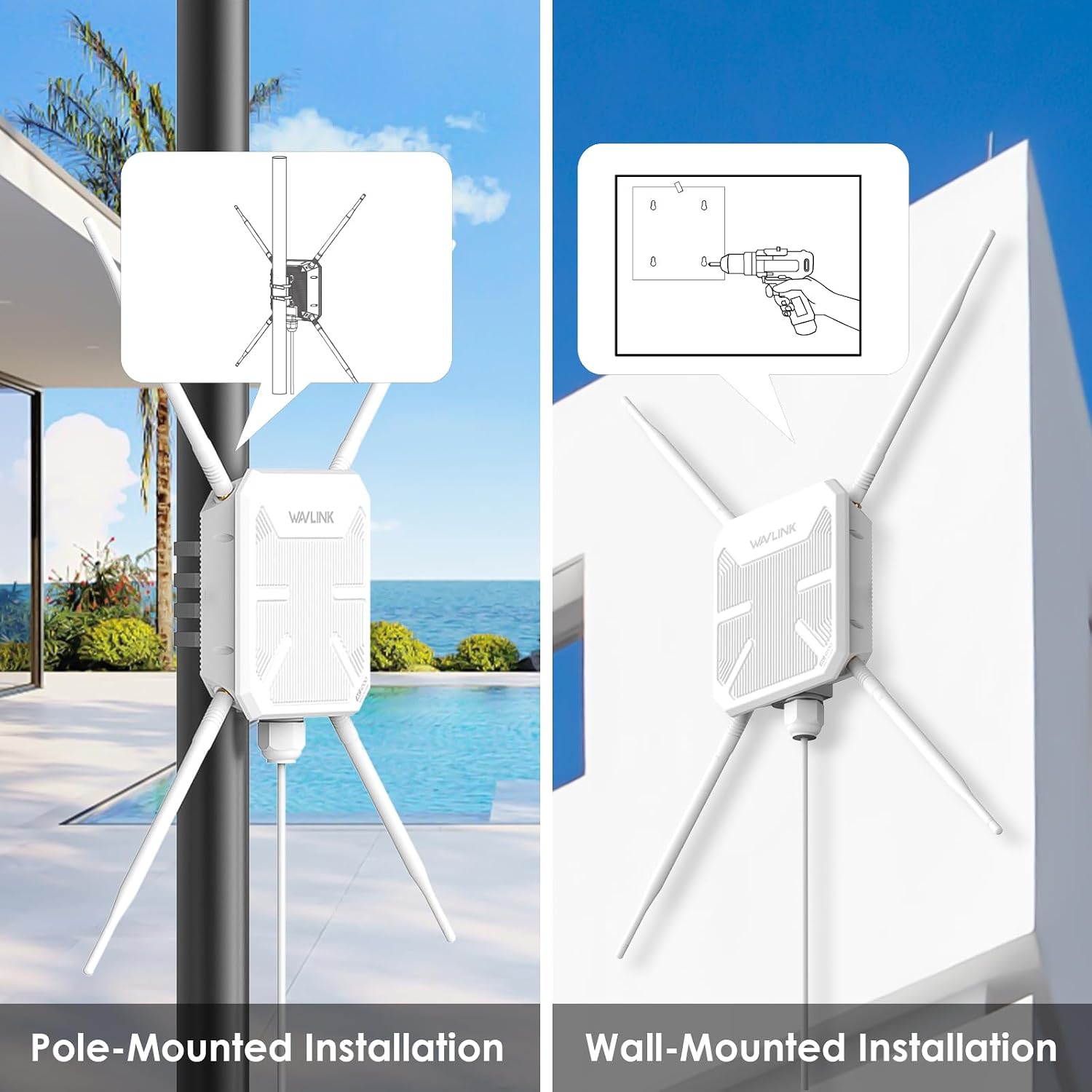 WAVLINK AC1200 Outdoor WiFi Extender, Outdoor Access Point, IP65 Weatherproof High Power Long Range WiFi Extender Signal Booster, 4x7dBi Antennas, Compatible Starlink for Farm, Yard, Garden