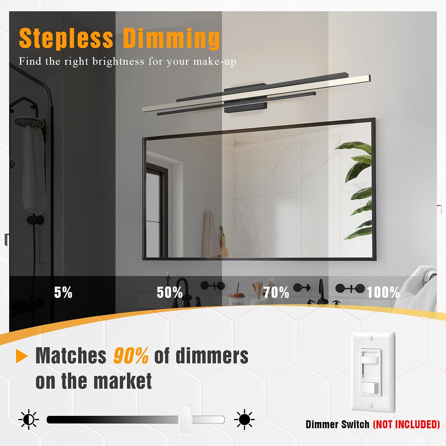 Modern LED Vanity Light 48 Inches Long Black LED Wall Light Over Vanity Mirror Hardwired Wall Mount Lighting Fixture 5CCT(3000K/3800K/4500K/5200K/6000K) Dimmable Bathroom Wall Mount Lighting