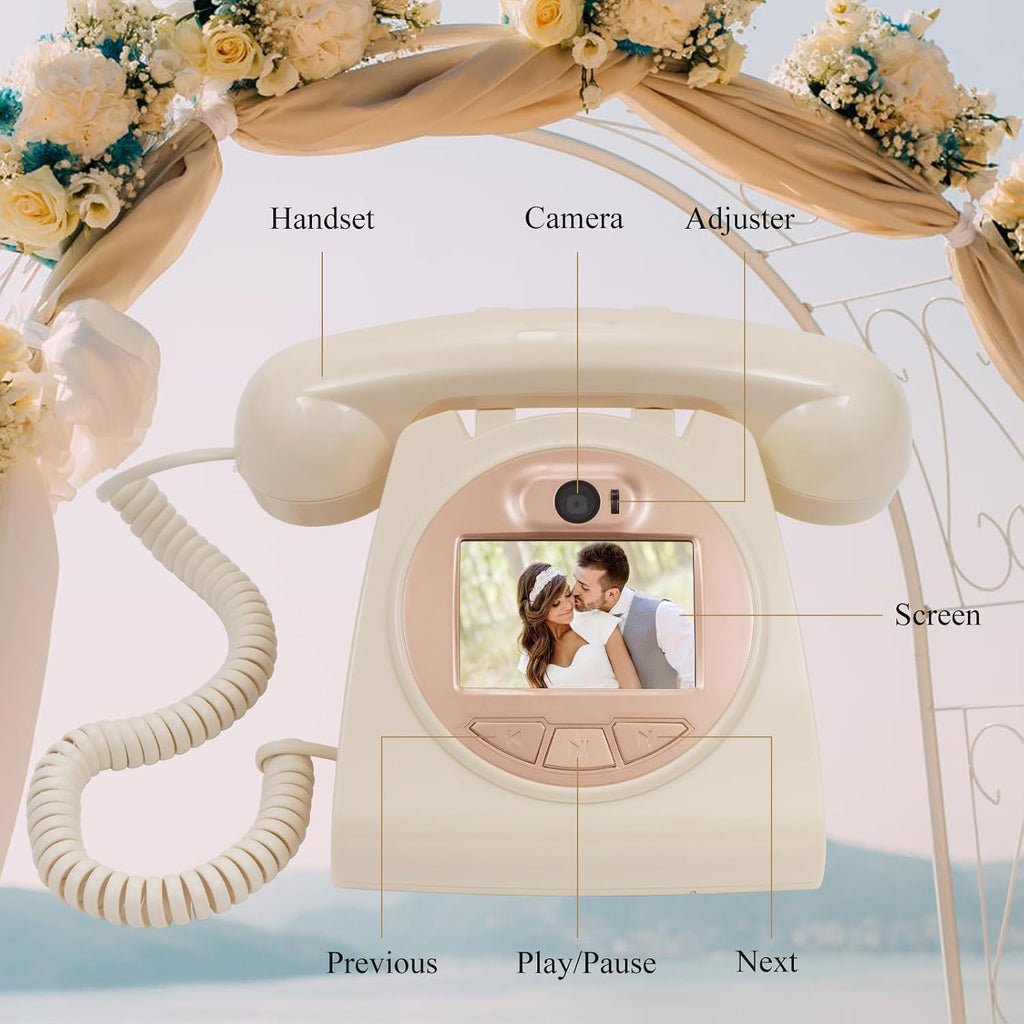 UKBW Video Audio Guest Book Wedding Phone, 1080P HD Video Audio Phone Guestbook, Preserve Your Special Occasions, Ideal for Wedding Bridal Shower, Birthday, Graduations, Baby Shower(Beige)