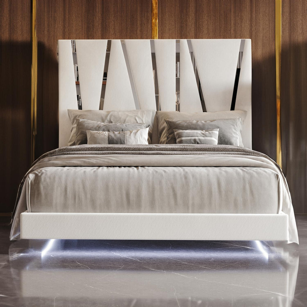 HomeStock Platform Bed - White Finish - Modern Bedroom Furniture Queen