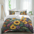 Spring Florals Duvet Cover Set Queen Size 4 Pieces Watercolor Sunflowers Country Green Leaves Bedding Set with Zipper Closure, 1 Comforter Cover 92x106 Inches 1 Flat Sheet & 2 Pillow Cases