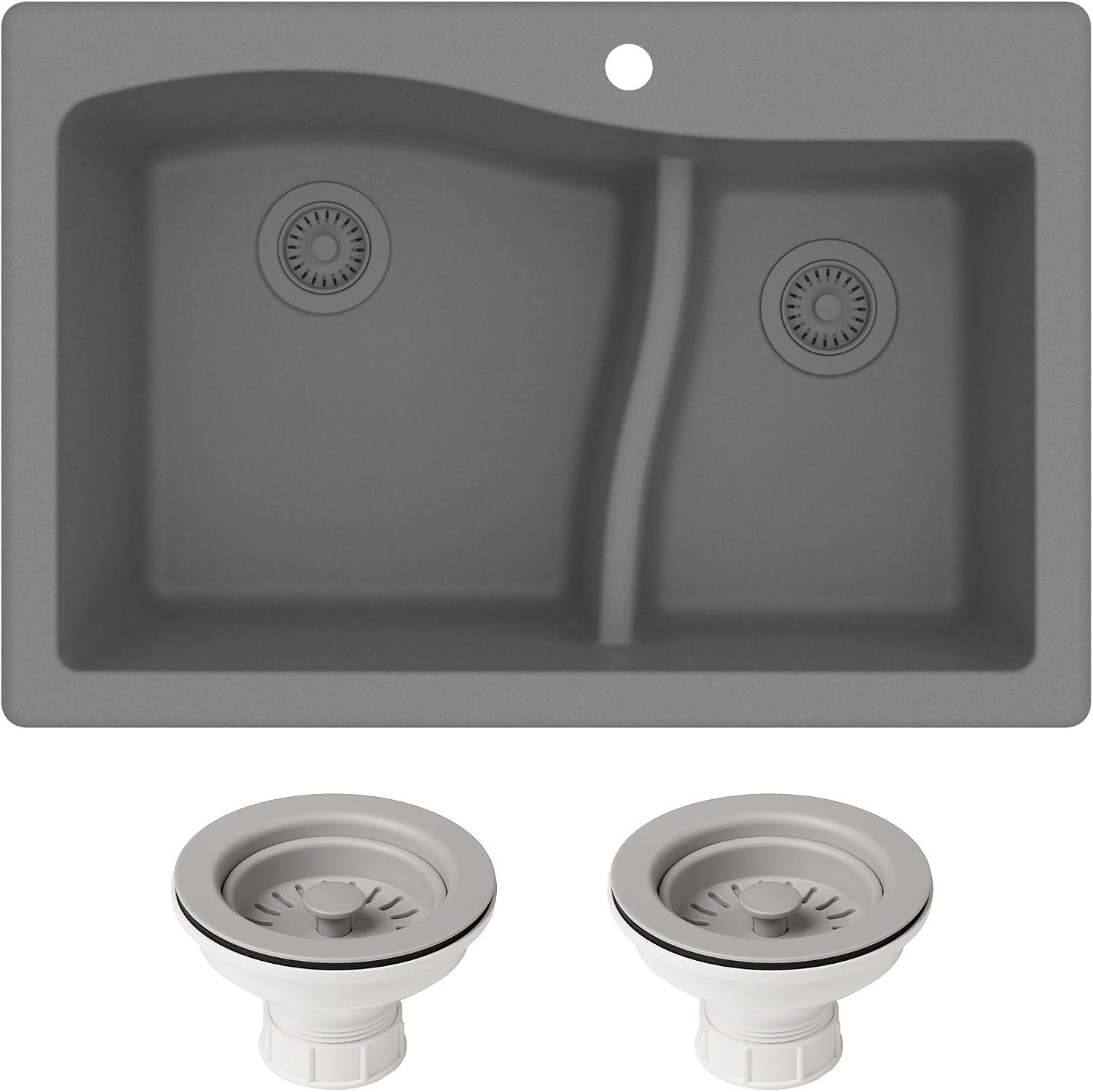 KRAUS KGD-442 Quarza 33-inch 33' Dual Mount 60/40 Double Bowl Granite Kitchen Sink in Grey
