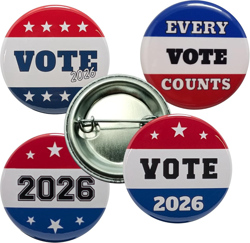 Election button: Vote 2026 variety pack pinback buttons -small, 1.25 inch - bulk pack of 120 pins